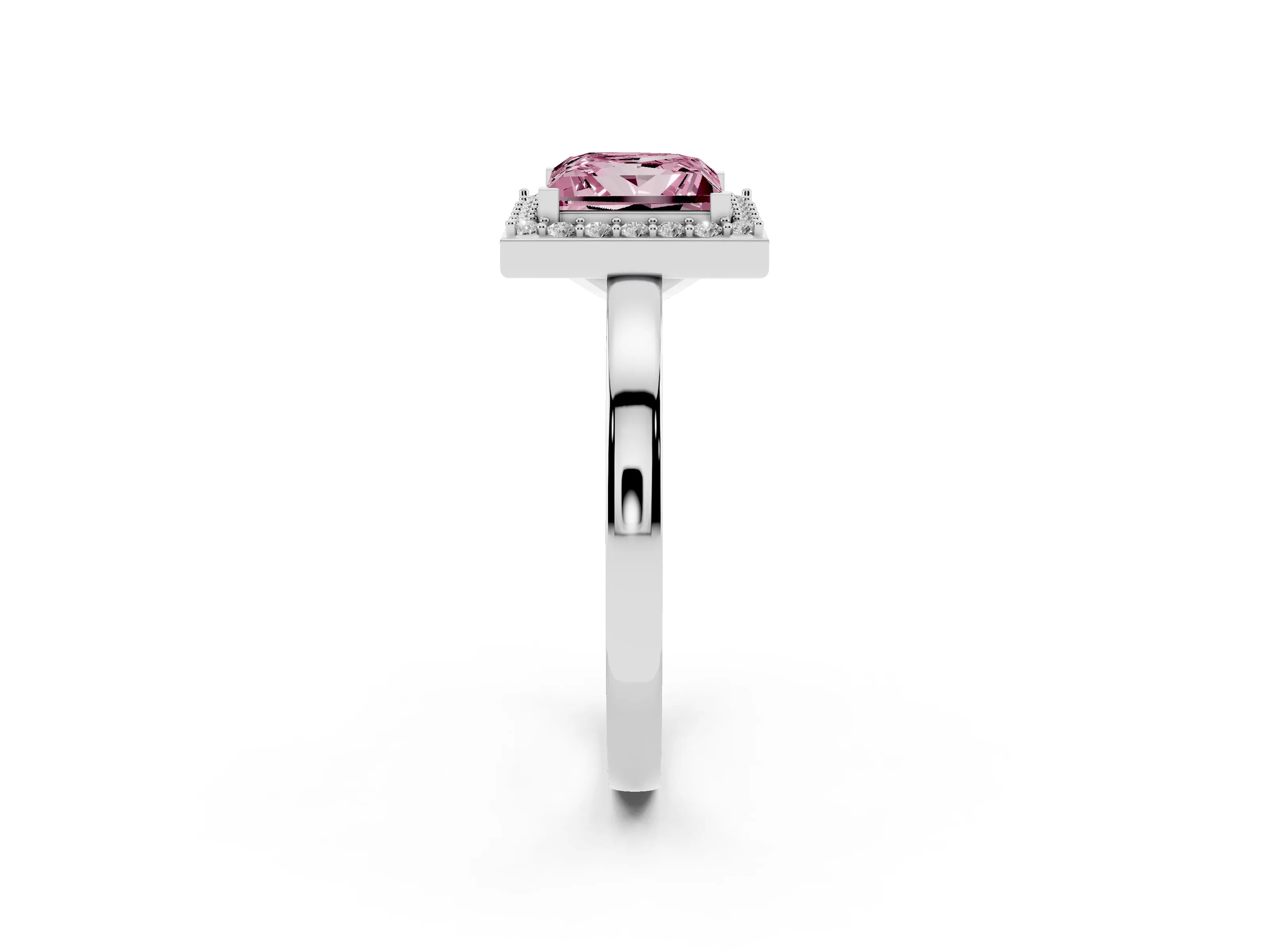Fancy Pink Princess Cut Diamond Halo Ring Set in White gold with Solitaire Band and Prong Setting