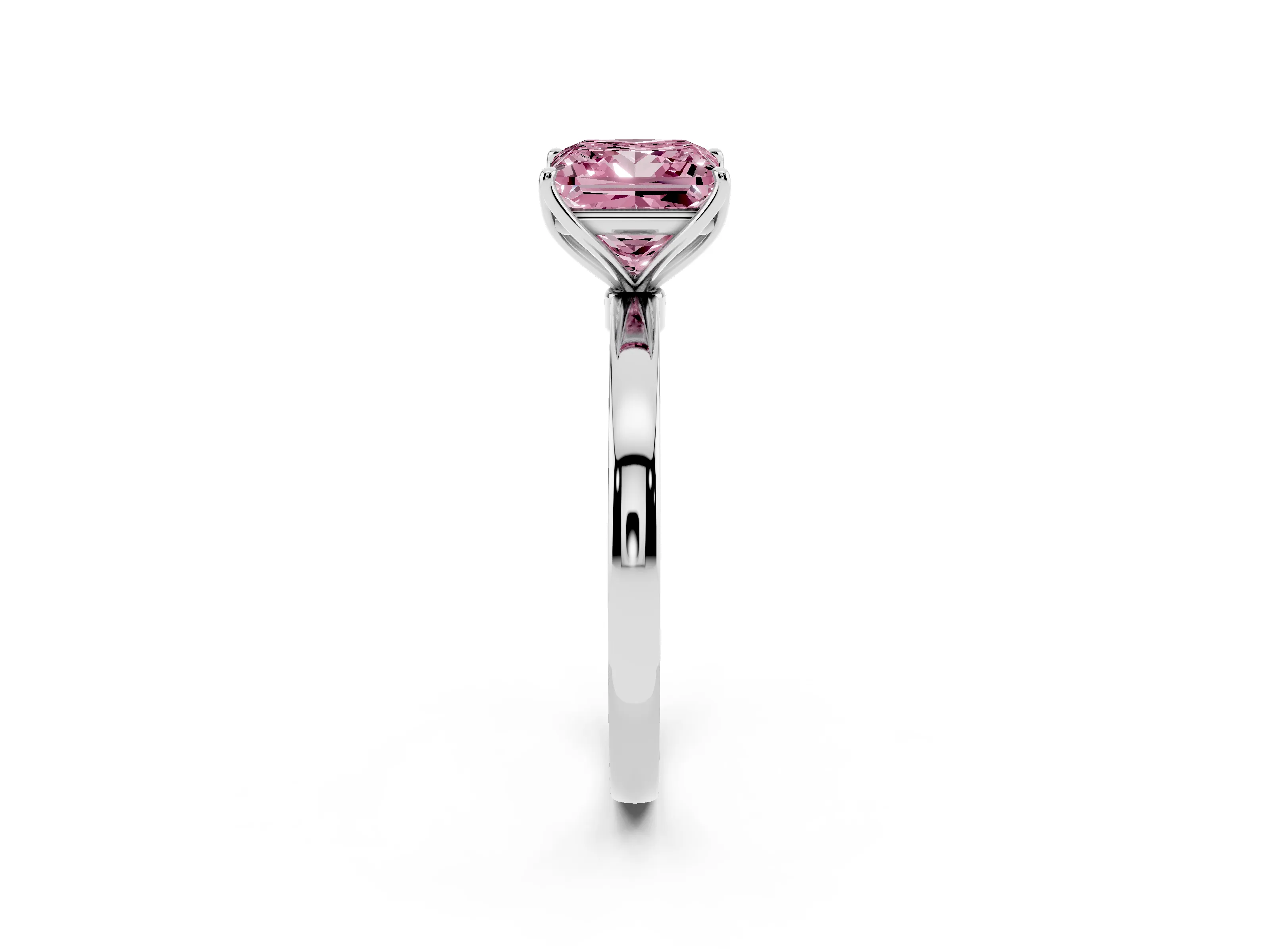Fancy Pink Princess Cut Diamond Solitaire Ring Set in White gold with Prong Setting and Thin Polished Band