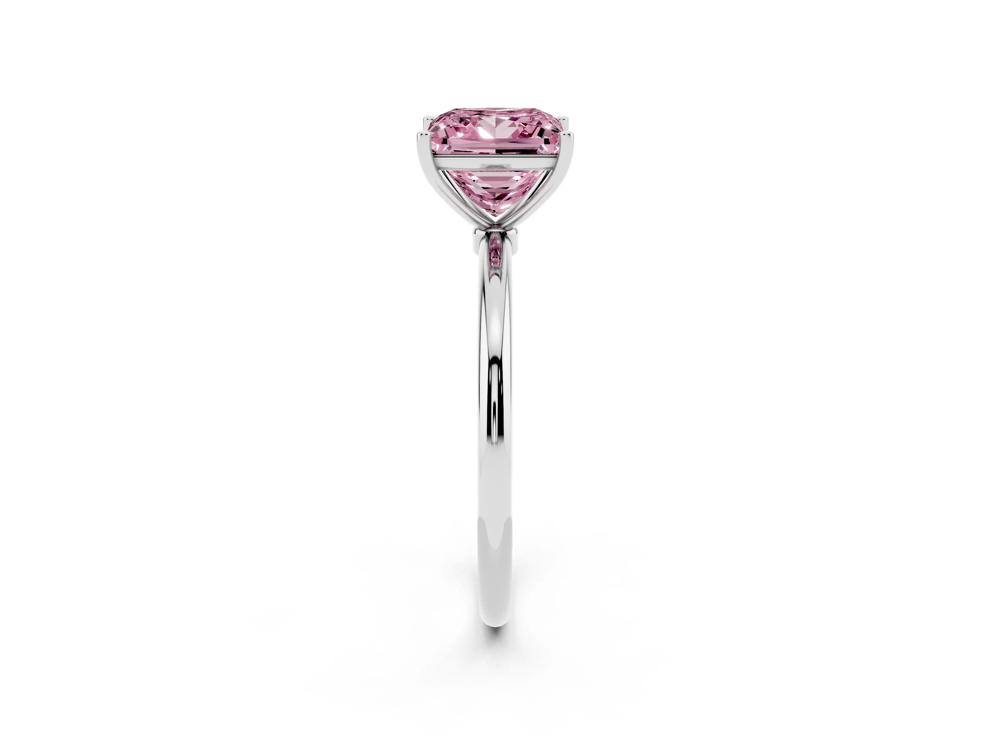 Fancy Pink Princess Cut Diamond Solitaire Engagement Ring Set in Silver with Thin Band and Prong Setting