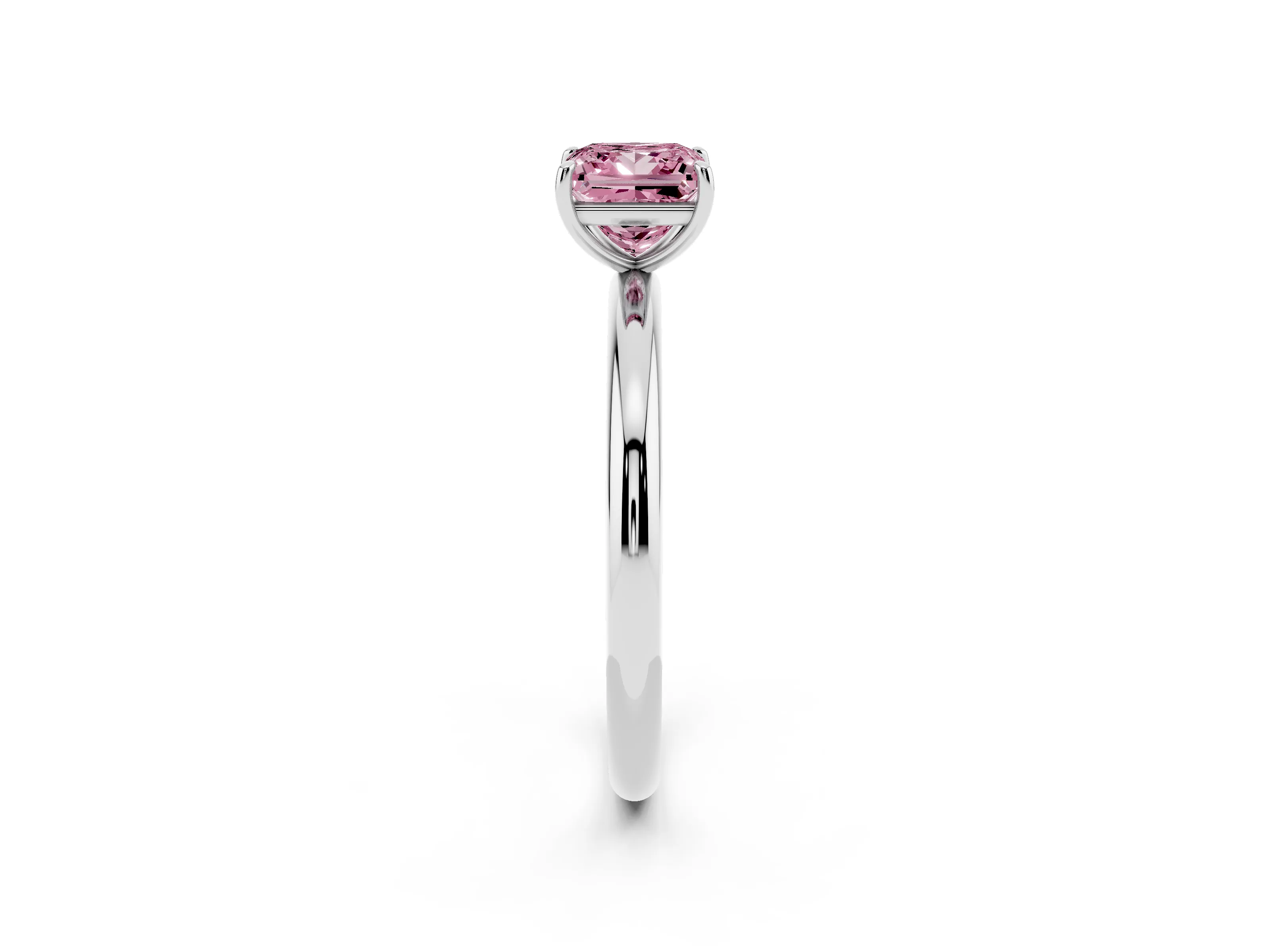 Fancy Pink Princess Cut Diamond Solitaire Ring Set in Silver with Prong Setting on a Polished Plain Band