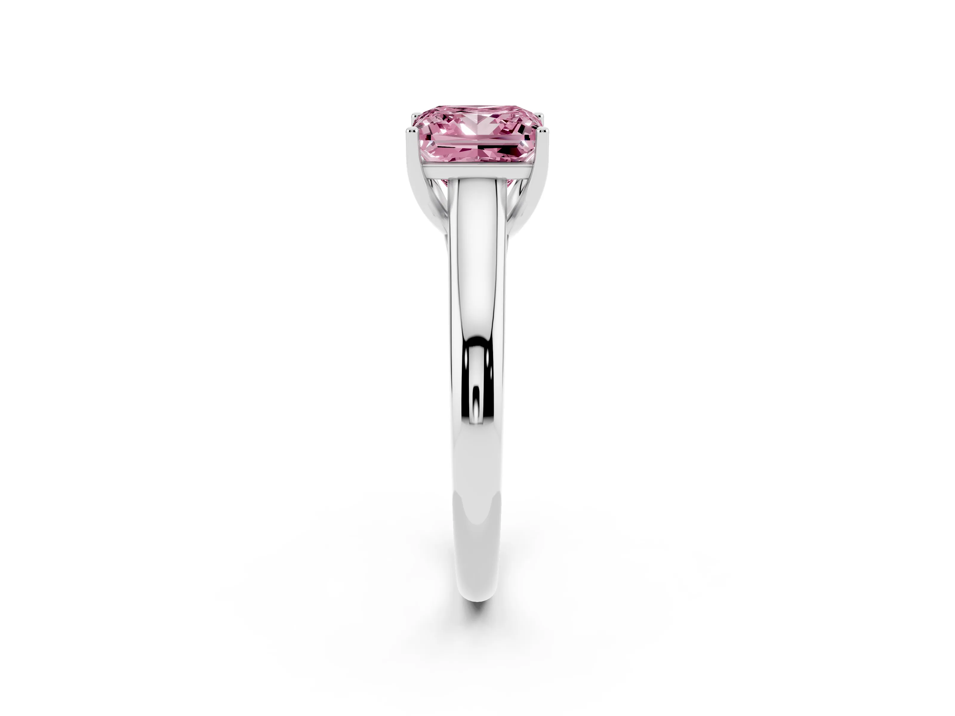 Fancy Pink Princess Cut Diamond Solitaire Engagement Ring Set in White gold with Subtly Tapered Band and Prong Setting