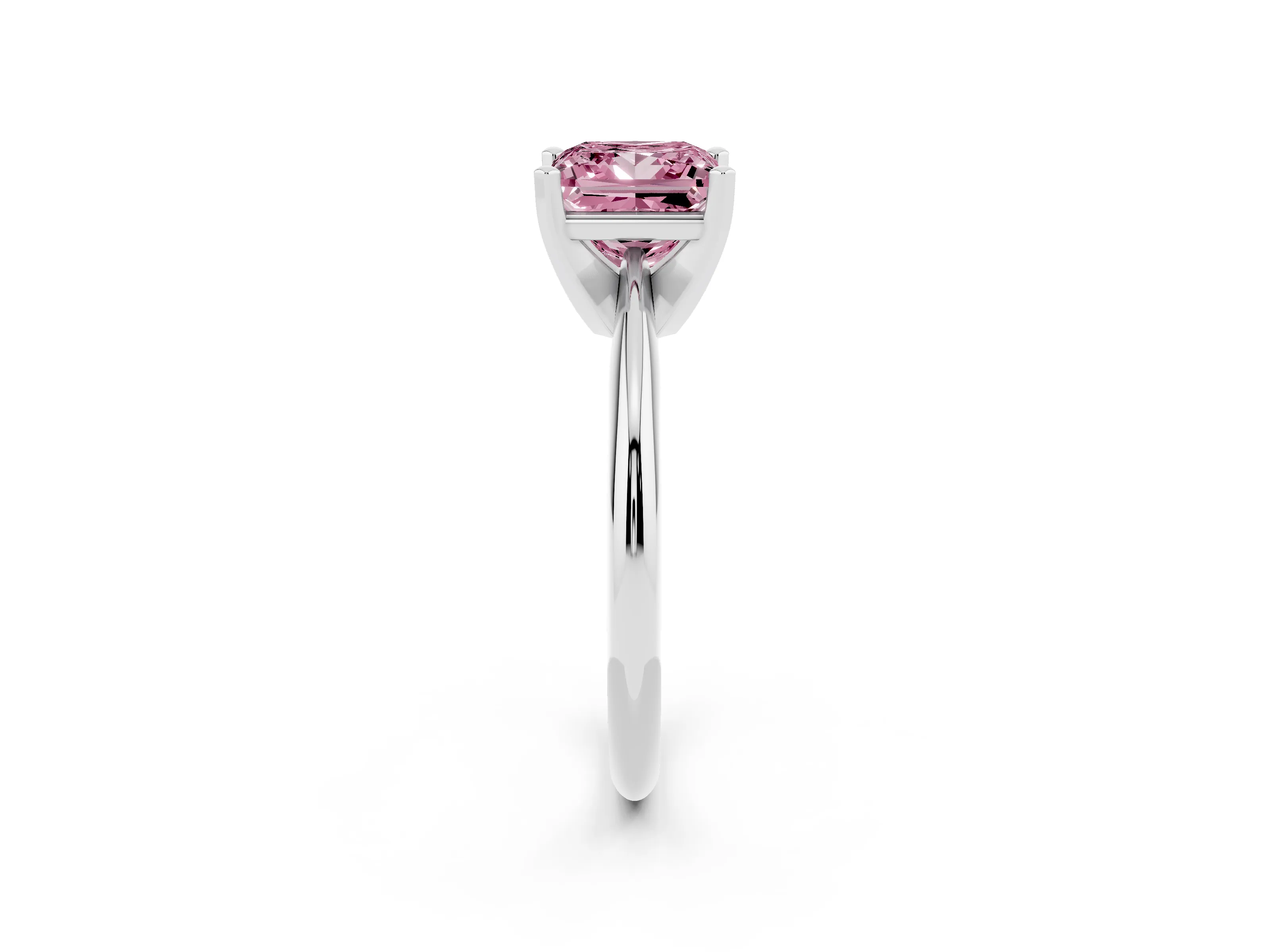 Fancy Pink Princess Cut Diamond Solitaire Ring Set in Silver with Prong Setting on a Plain Round Band