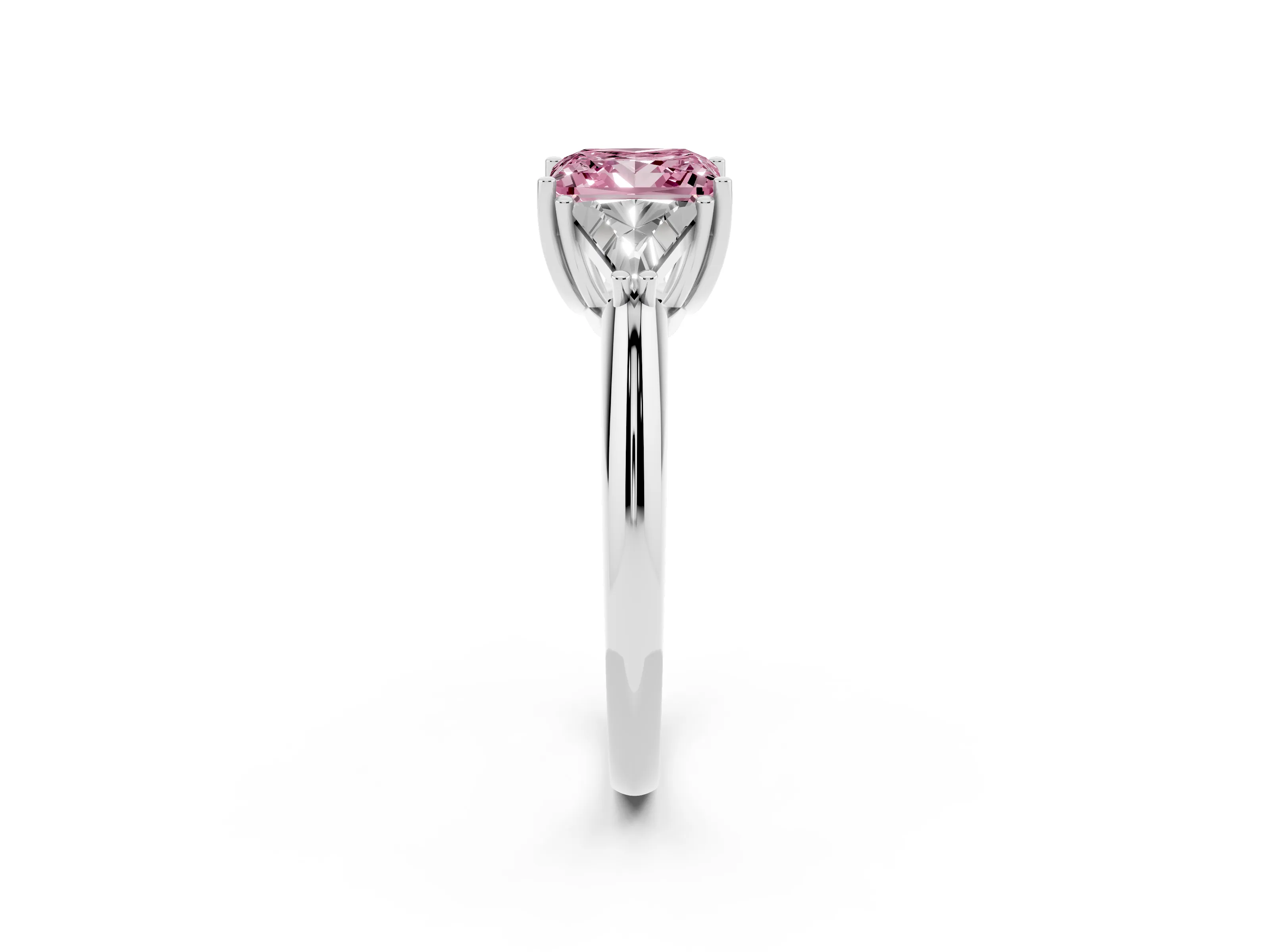 Fancy Pink Princess Cut Diamond Three-Stone Engagement Ring Set in Silver with Trillion Side Stones