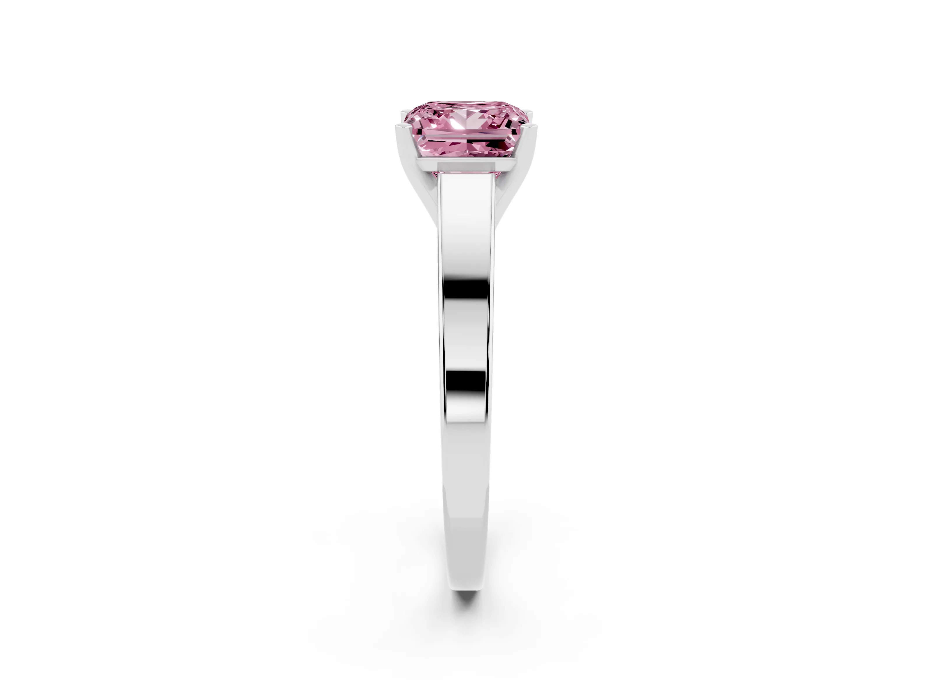 Fancy Pink Princess Cut Diamond Solitaire Engagement Ring Set in White gold with Prong Setting and Tapered Band
