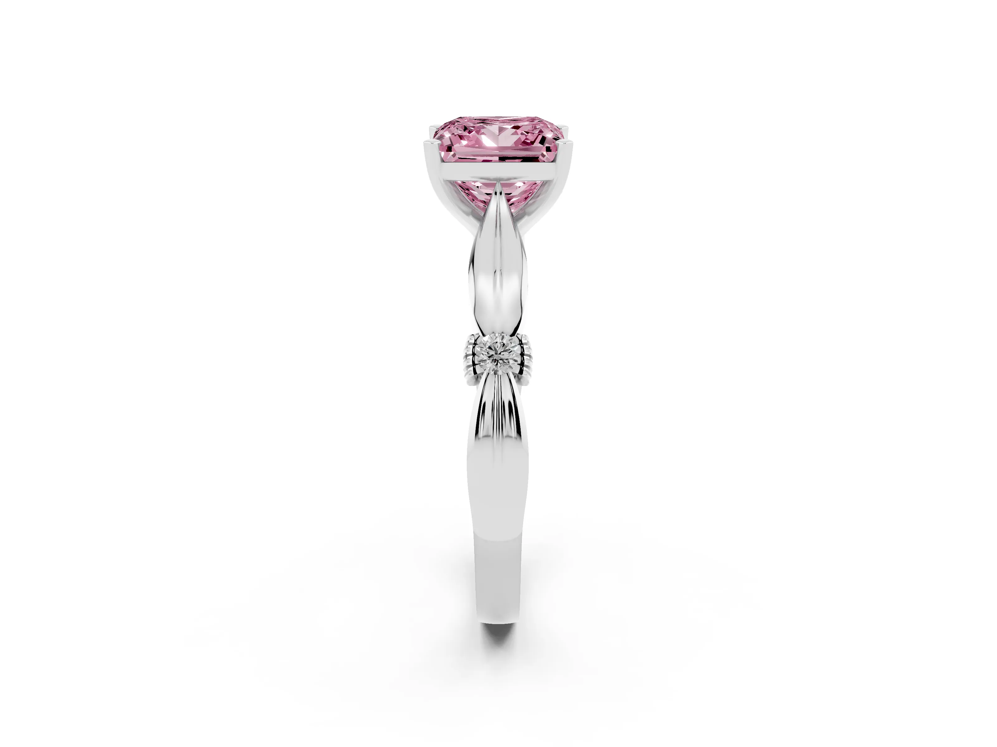 Fancy Pink Princess Cut Diamond Solitaire Twisted Band Ring Set in Silver with Accent Stones and Prong Setting