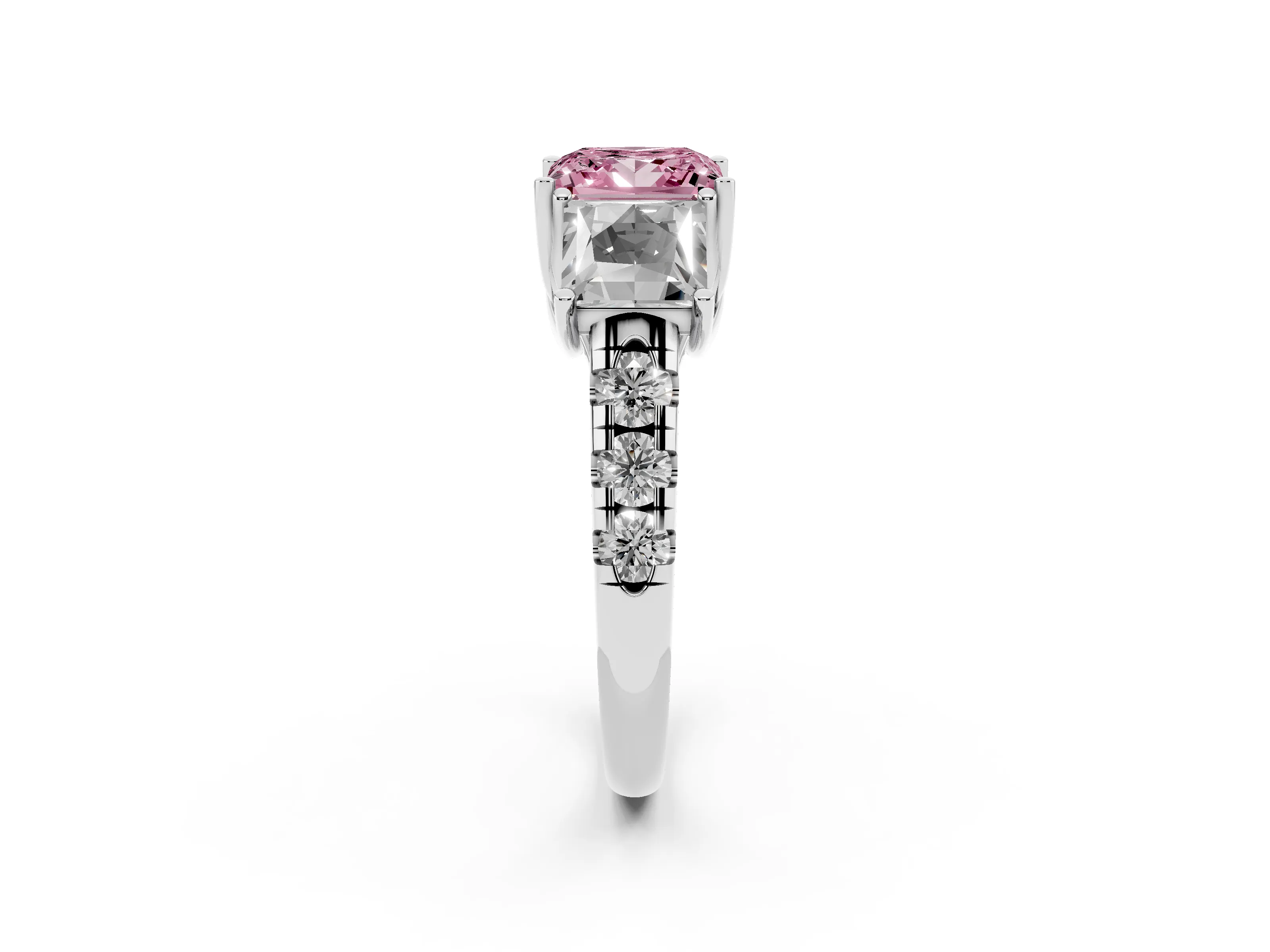 Fancy Pink Princess Cut Diamond Three-Stone Ring Set in Silver with Pavé Band