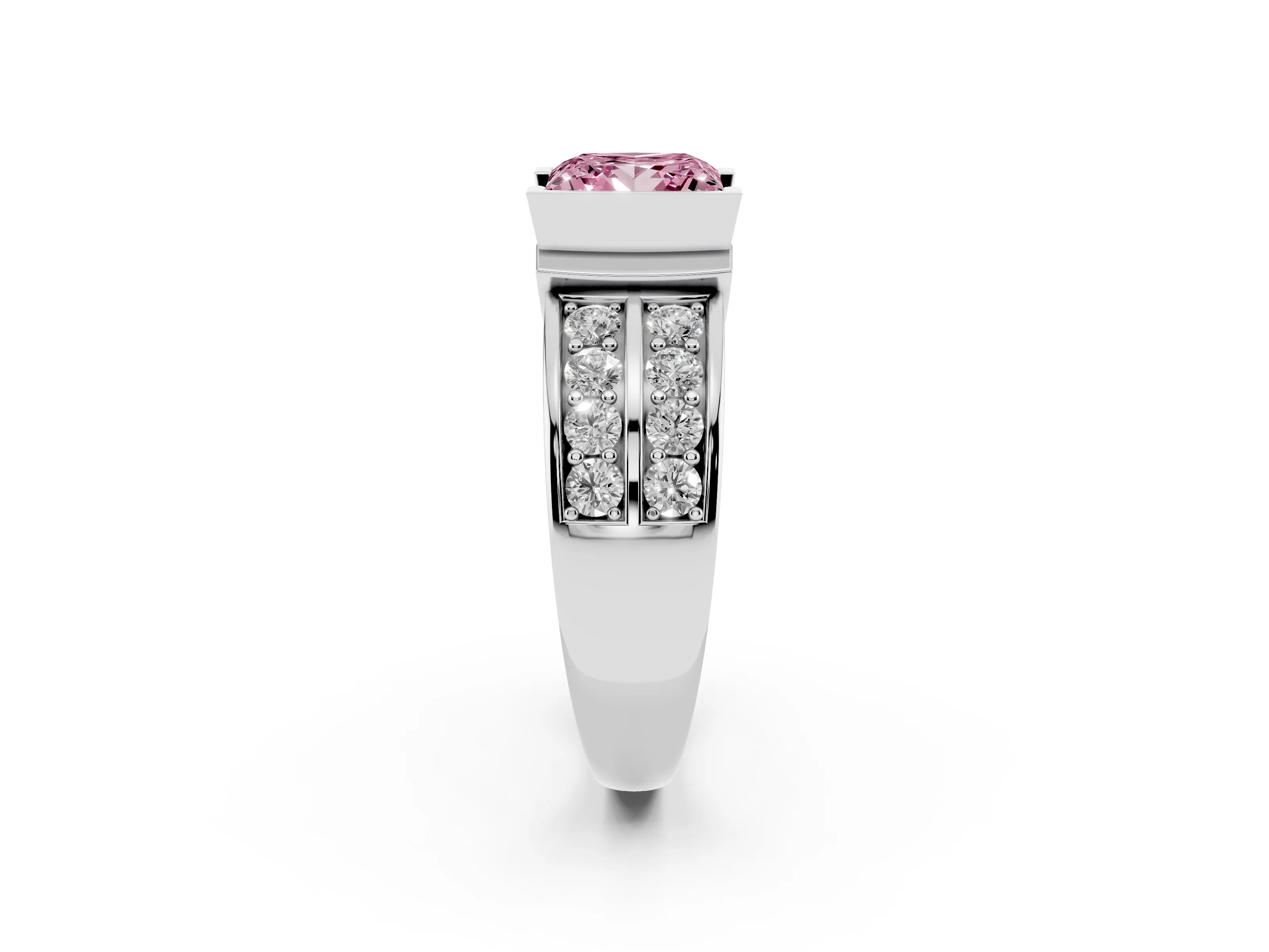 Fancy Pink Princess Cut Diamond Wide Channel Set Band Ring Set in Platinum with Bezel Setting