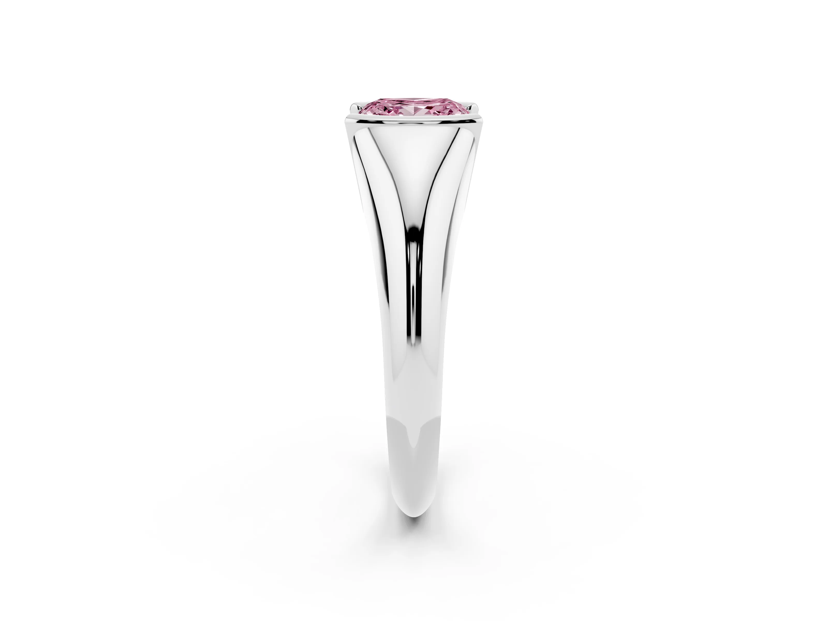 Fancy Pink Princess Cut Diamond Solitaire Tension Set Ring Set in Platinum