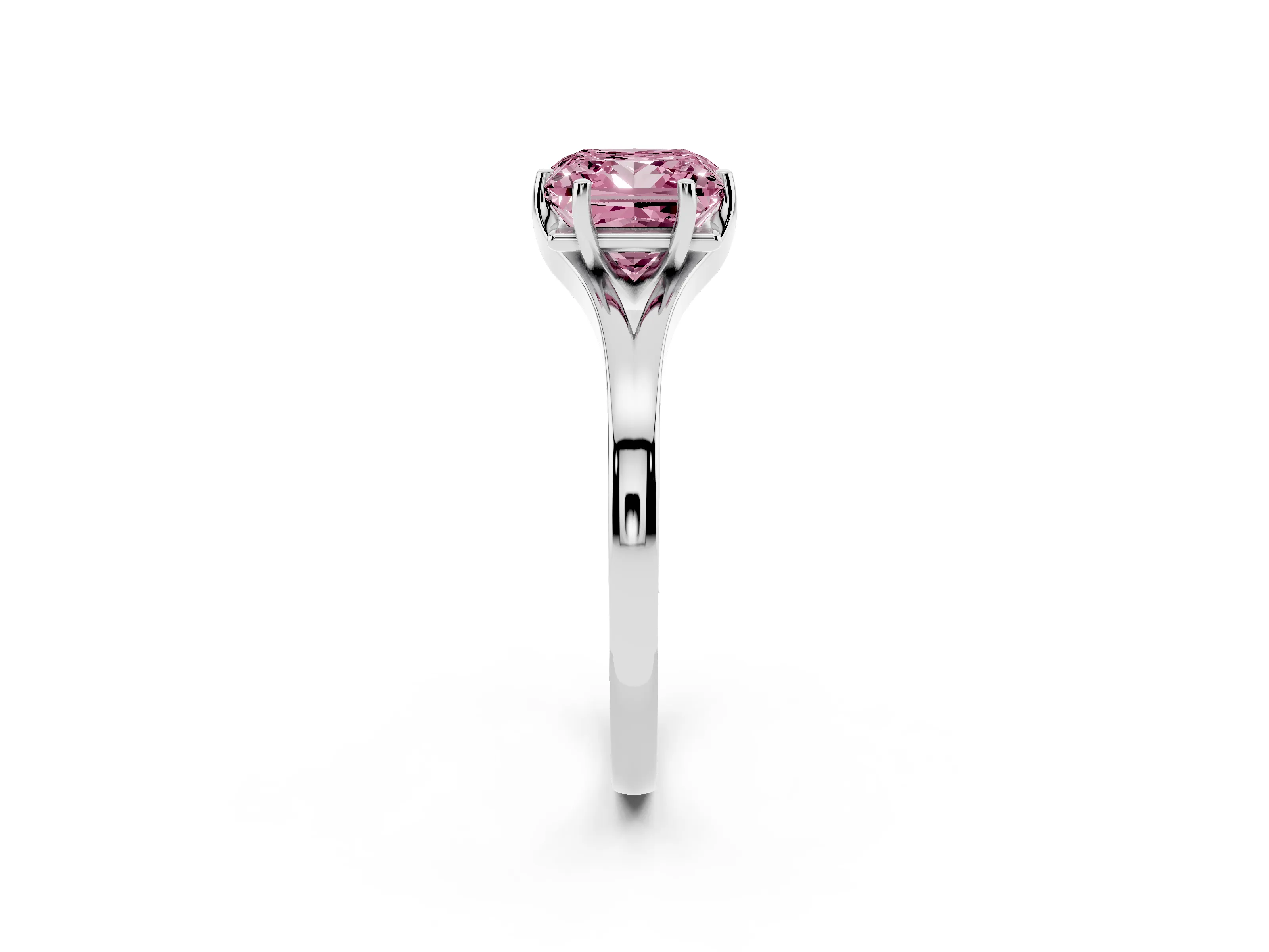 Fancy Pink Princess Cut Diamond Solitaire Ring Set in Platinum with Polished Tapered Band and Prong Setting