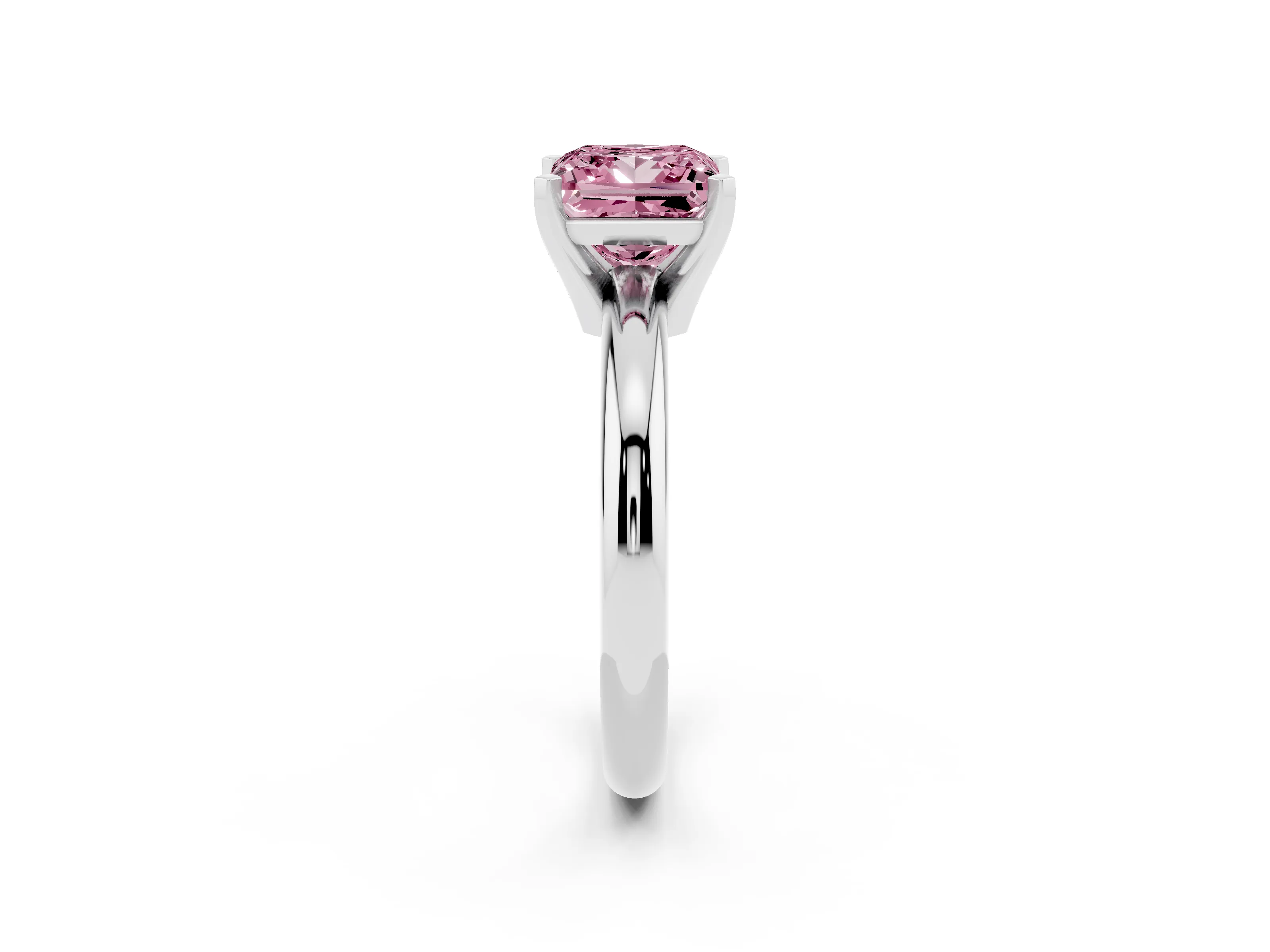 Fancy Pink Princess Cut Diamond Solitaire Engagement Ring Set in Platinum with Round Band and Prong Setting