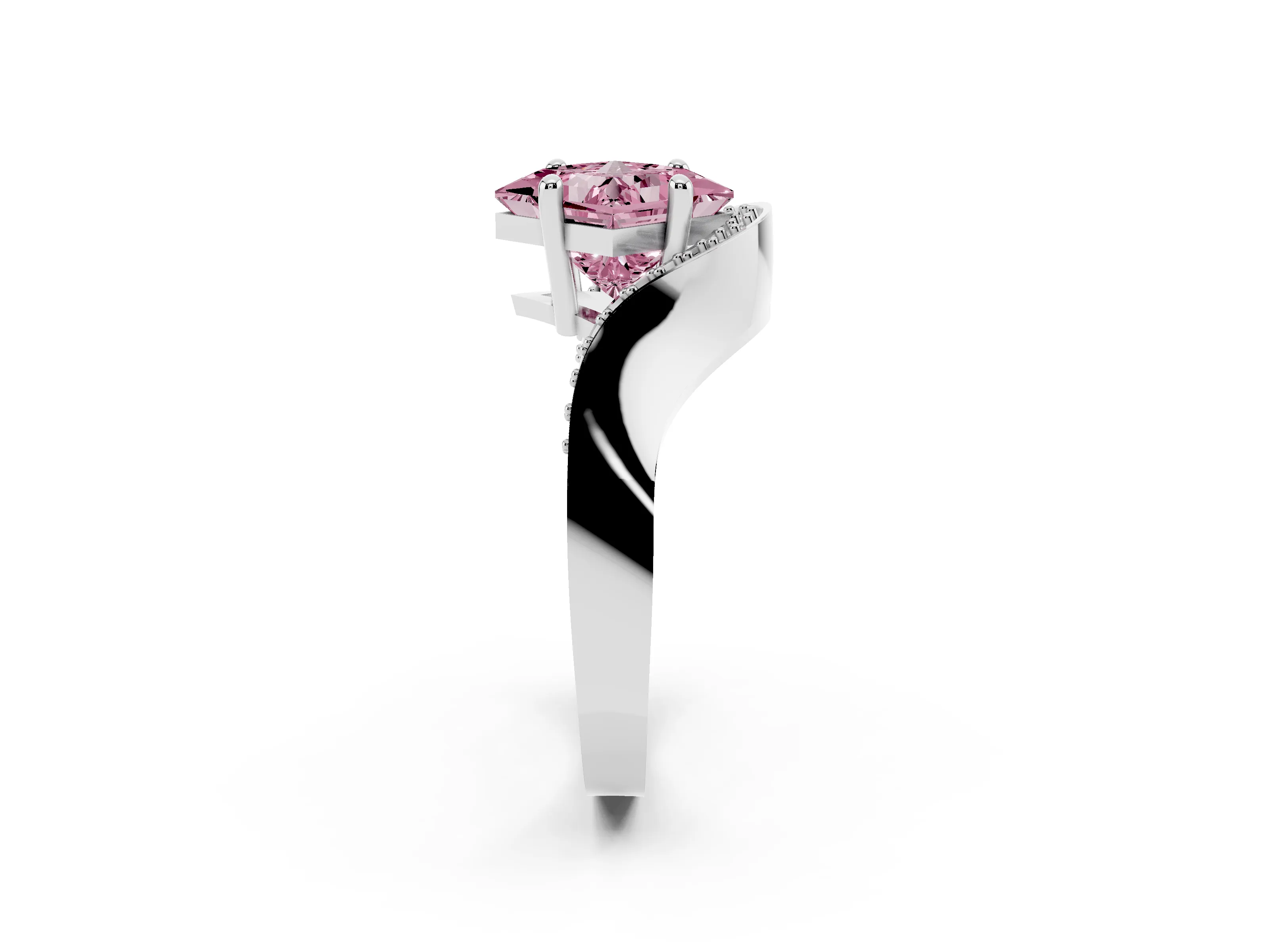 Fancy Pink Princess Cut Diamond Solitaire Engagement Ring Set in Silver with Pavé Shoulders