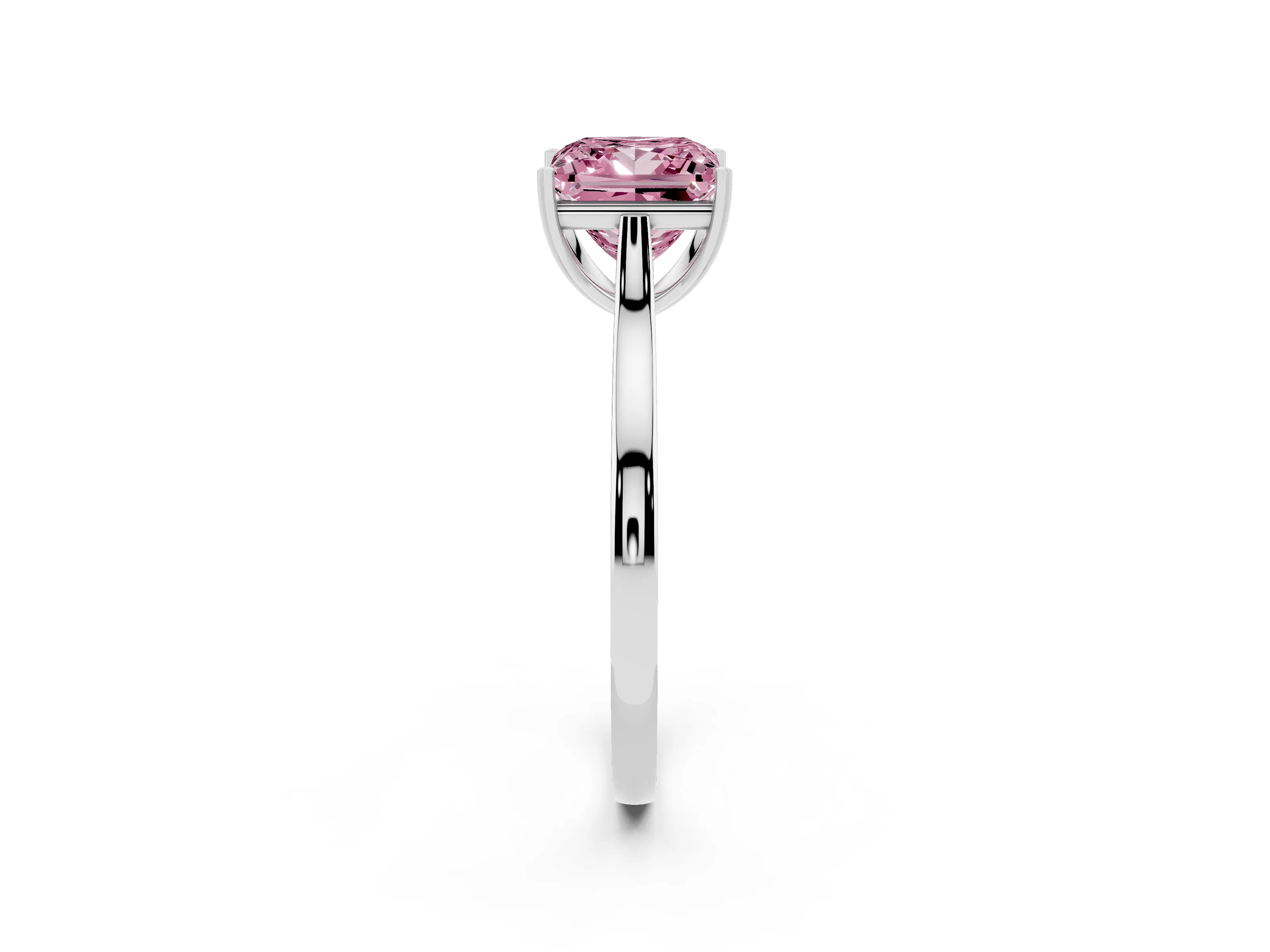 Fancy Pink Princess Cut Diamond Solitaire Heart Prong Engagement Ring Set in White gold with Tapered Band
