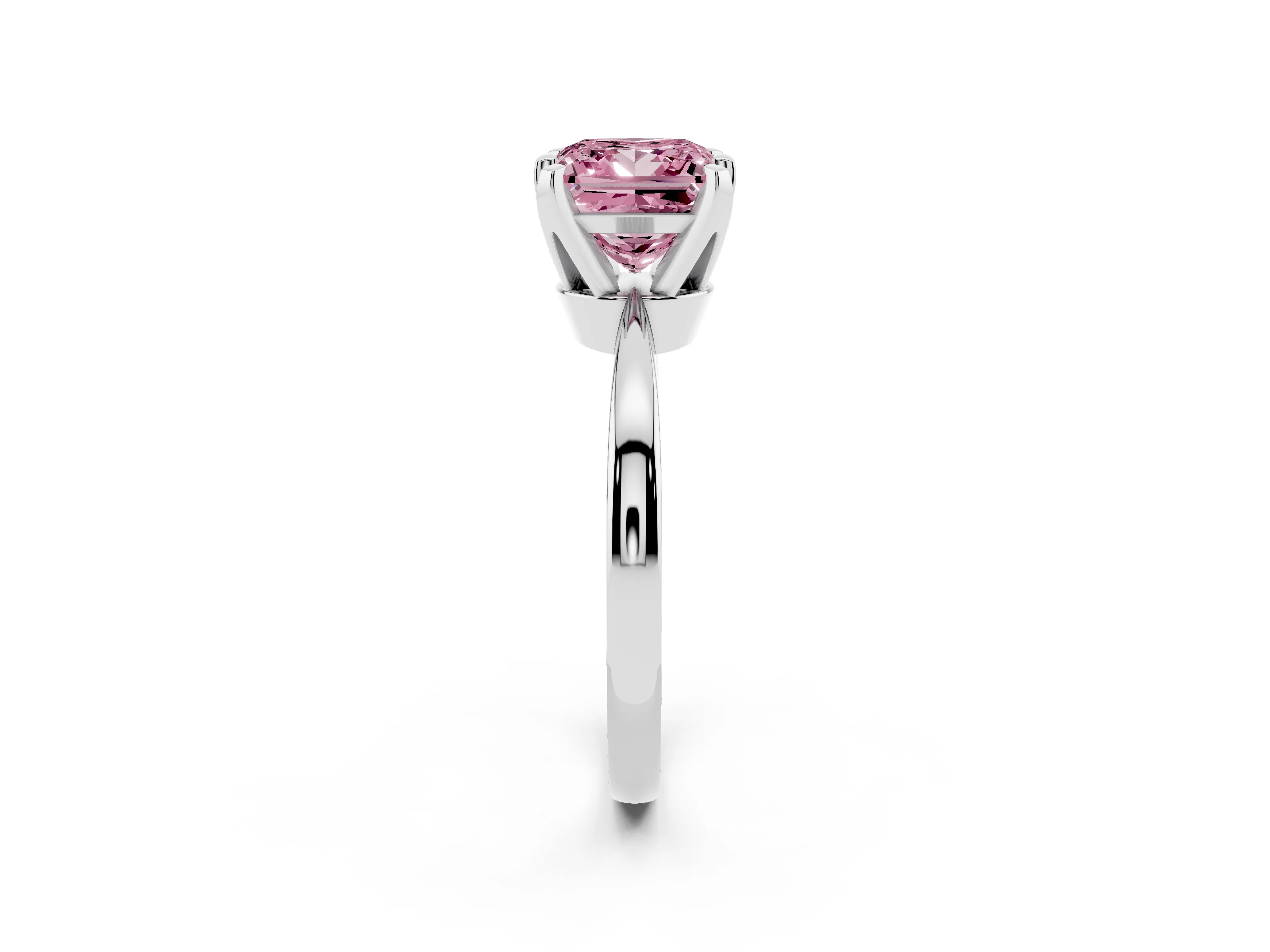 Fancy Pink Princess Cut Diamond Solitaire Engagement Ring Set in Platinum with Slim Tapered Solitaire Band