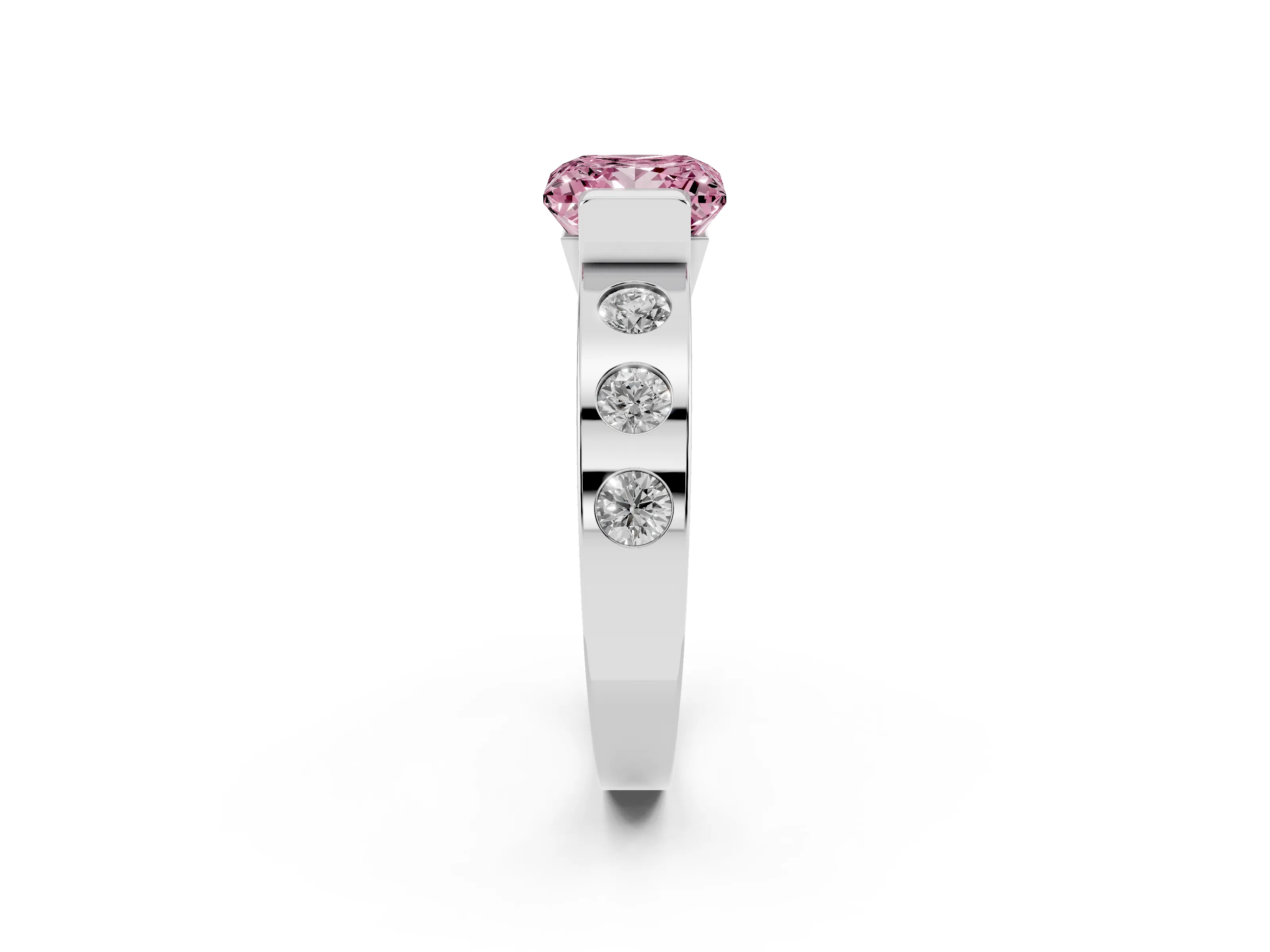Fancy Pink Princess Cut Diamond Channel-Set Band Ring Set in Platinum with Bezel Prong Setting
