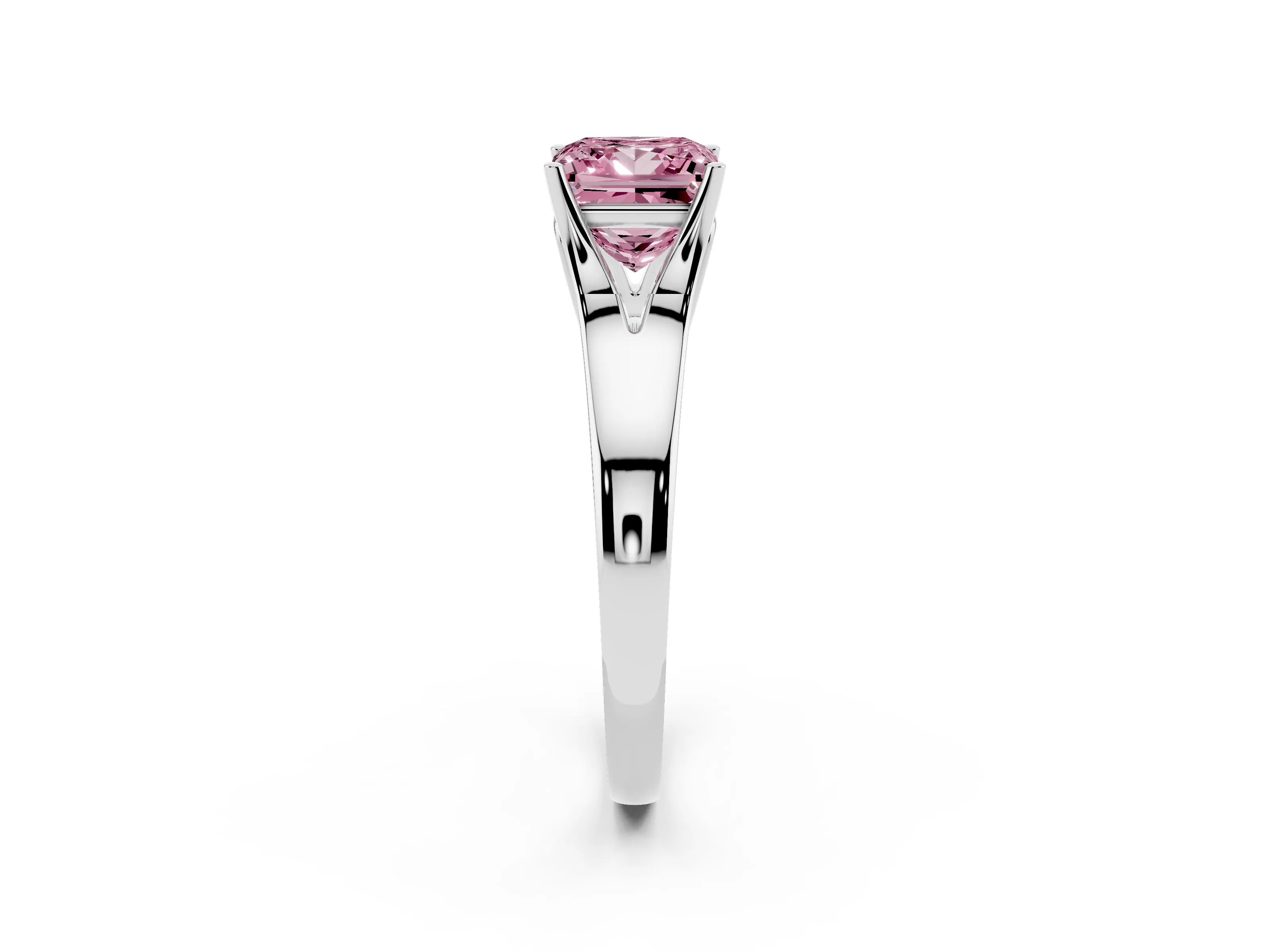 Fancy Pink Princess Cut Diamond Solitaire Ring Set in Silver with Arched Cathedral Band and Prong Setting