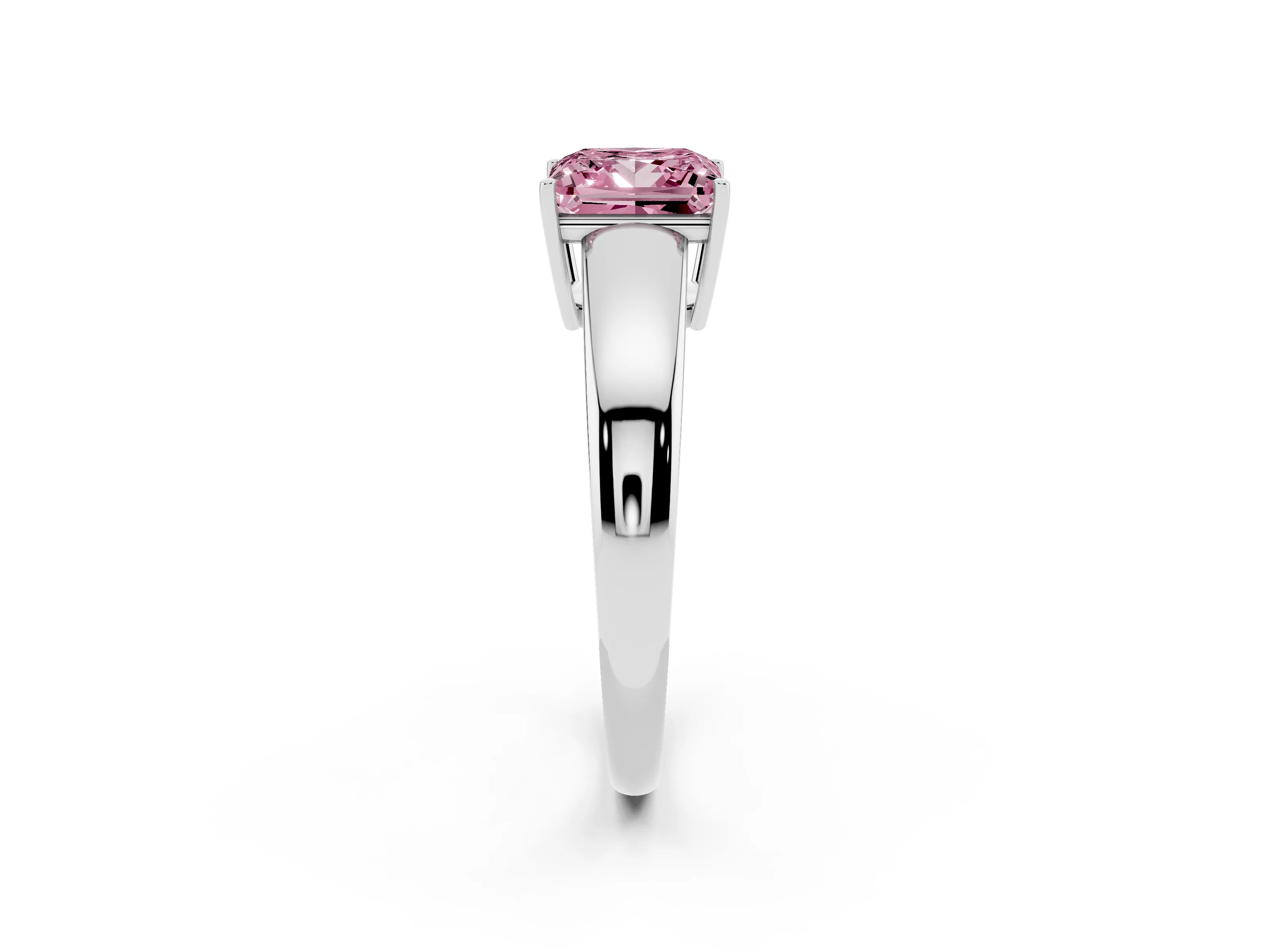 Fancy Pink Princess Cut Diamond Solitaire Ring Set in White gold with Tapered Band and Prong Setting