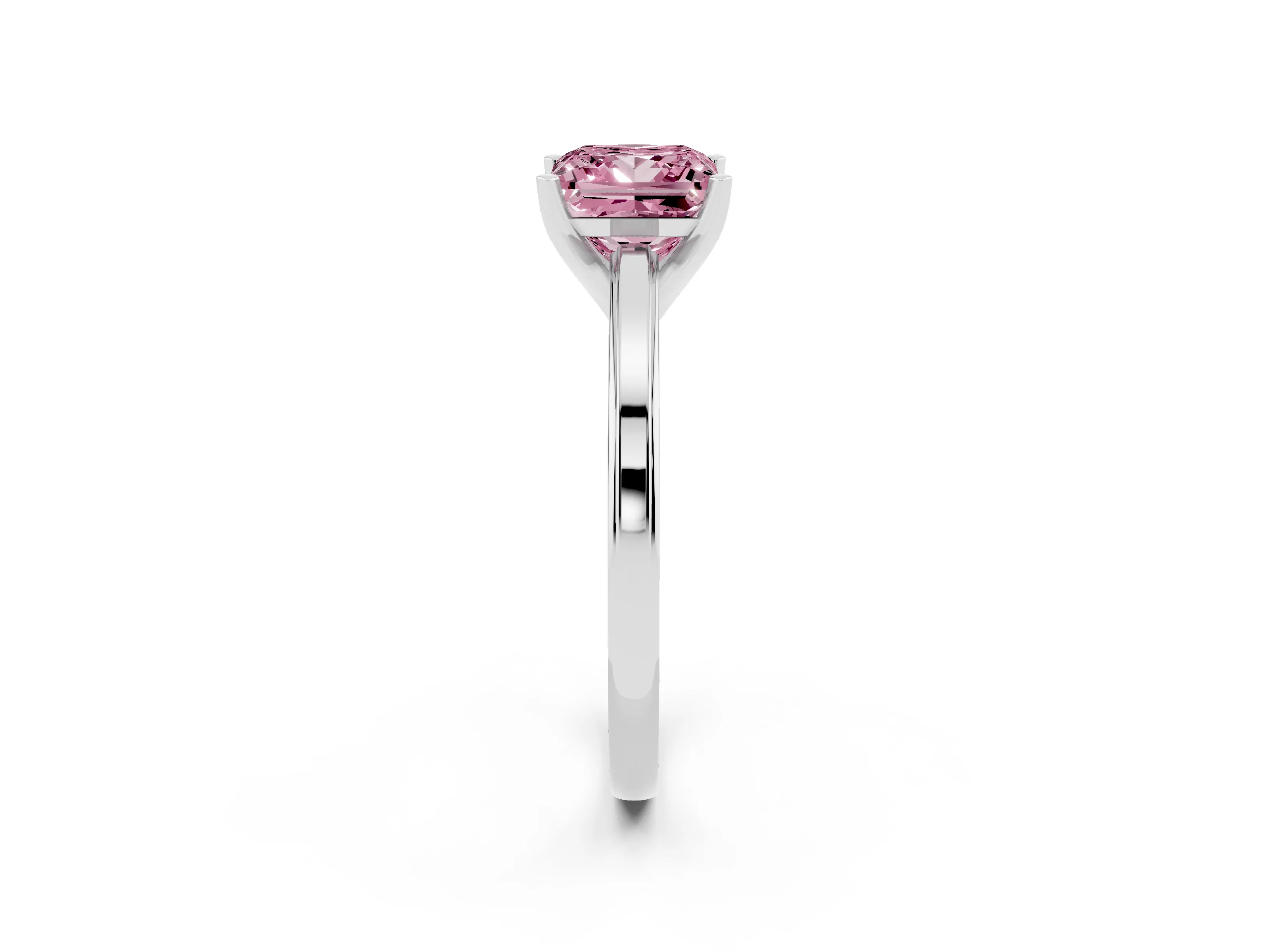 Fancy Pink Princess Cut Diamond Solitaire Ring Set in Platinum with Prong Setting and Classic Band