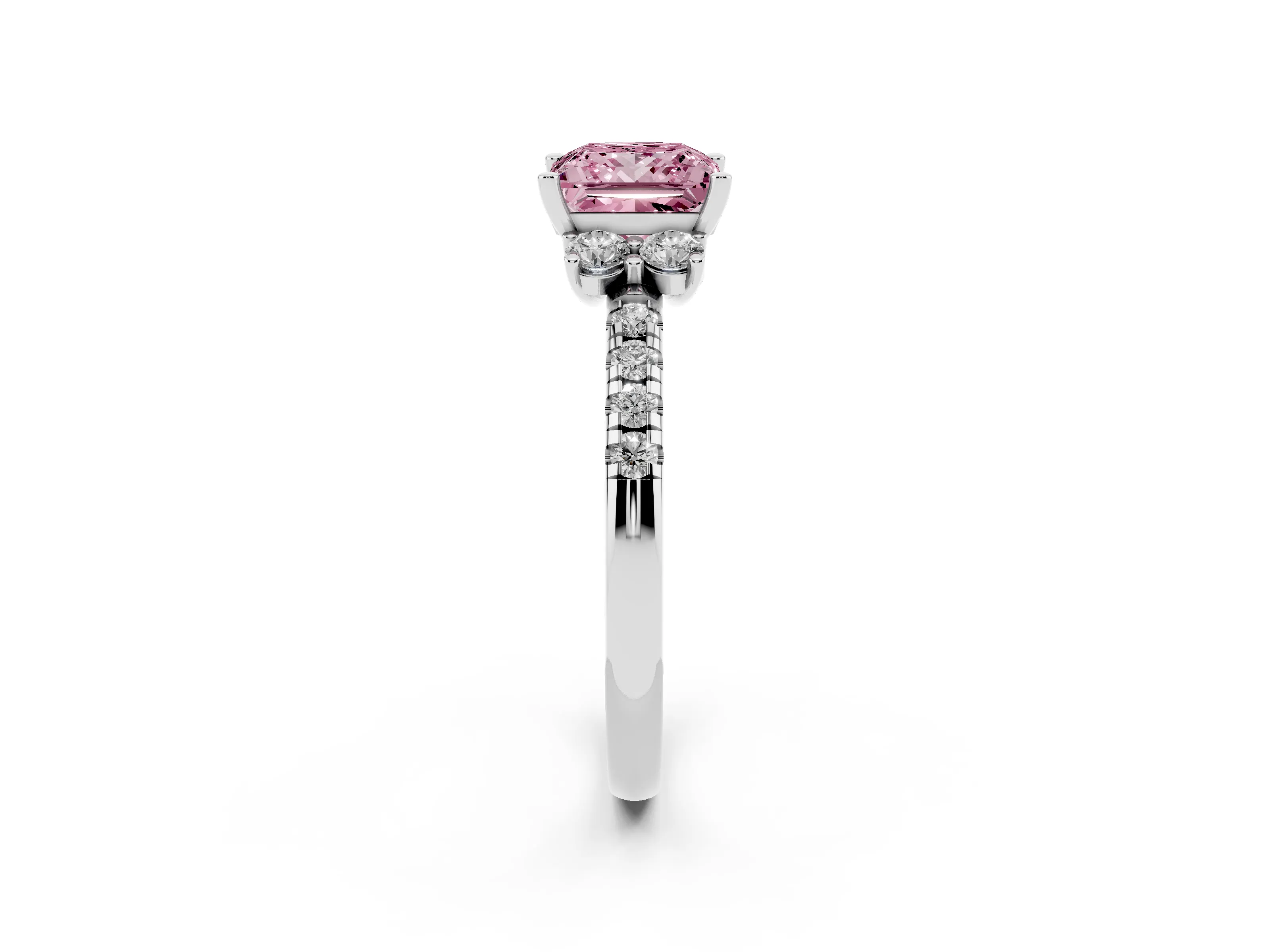 Fancy Pink Princess Cut Diamond Three-Stone Pavé Ring Set in Silver with Prong Setting