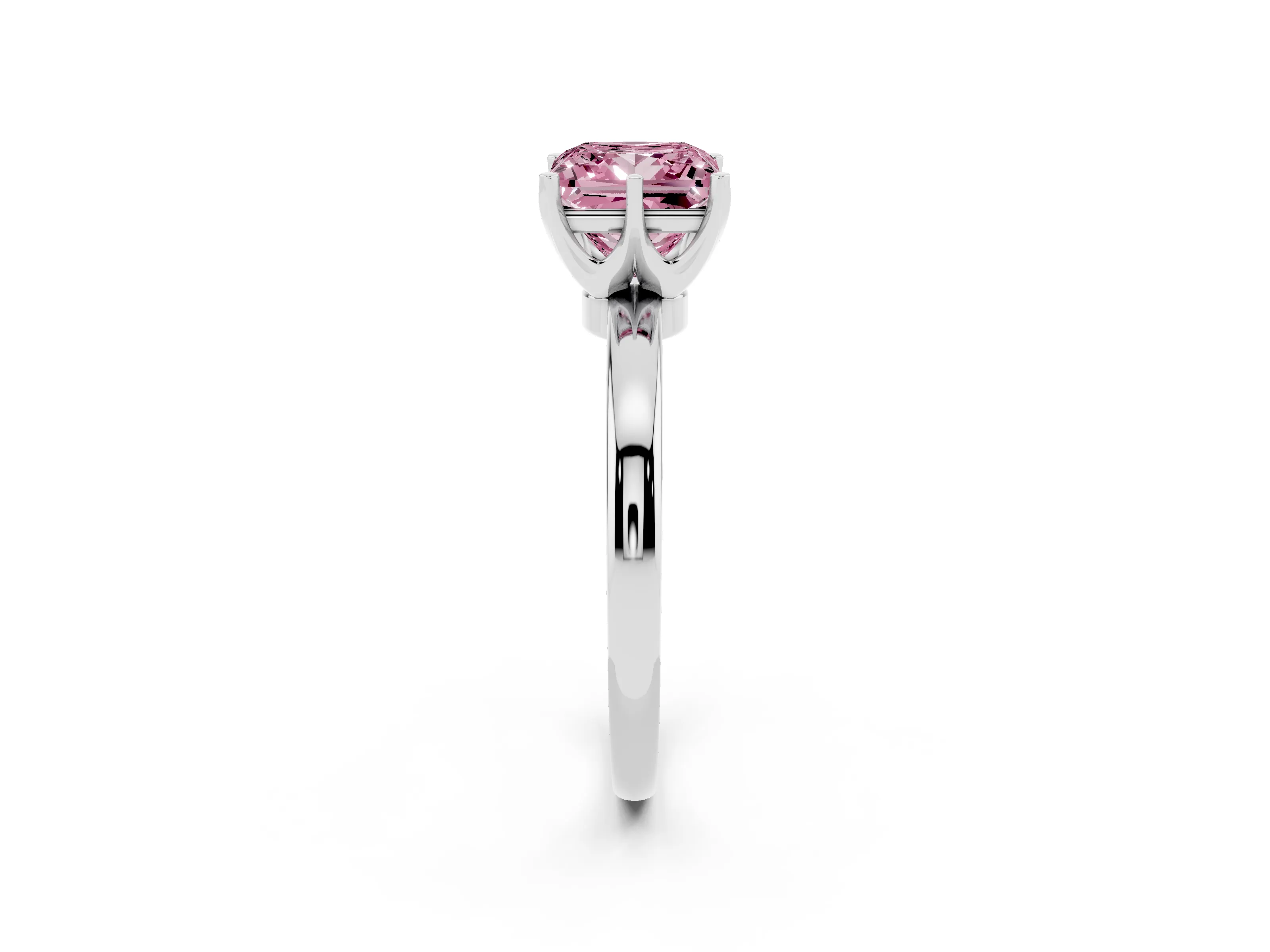 Fancy Pink Princess Cut Diamond Solitaire Ring Set in White gold with Raised Prong Setting on a Classic Band