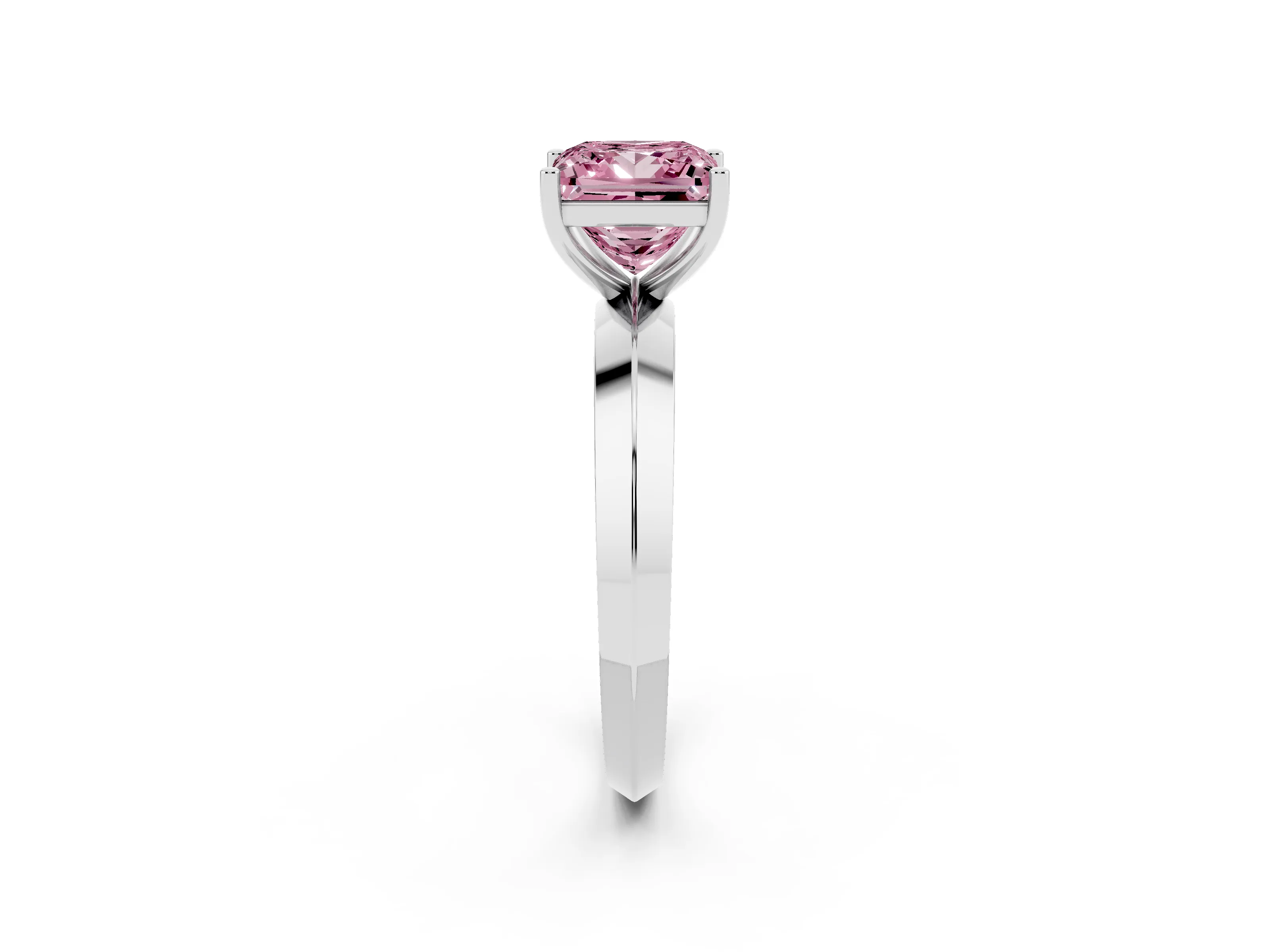 Fancy Pink Princess Cut Diamond Solitaire Engagement Ring Set in Silver with Flat Band and Prong Setting