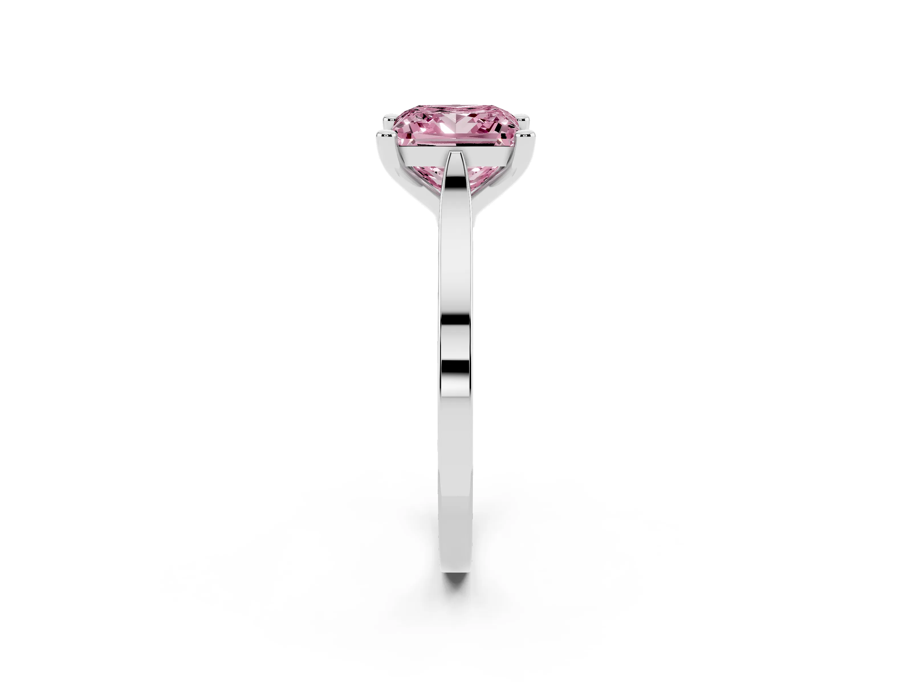 Fancy Pink Princess Cut Diamond Solitaire Ring Set in Silver with Prong Setting and Tapered Band