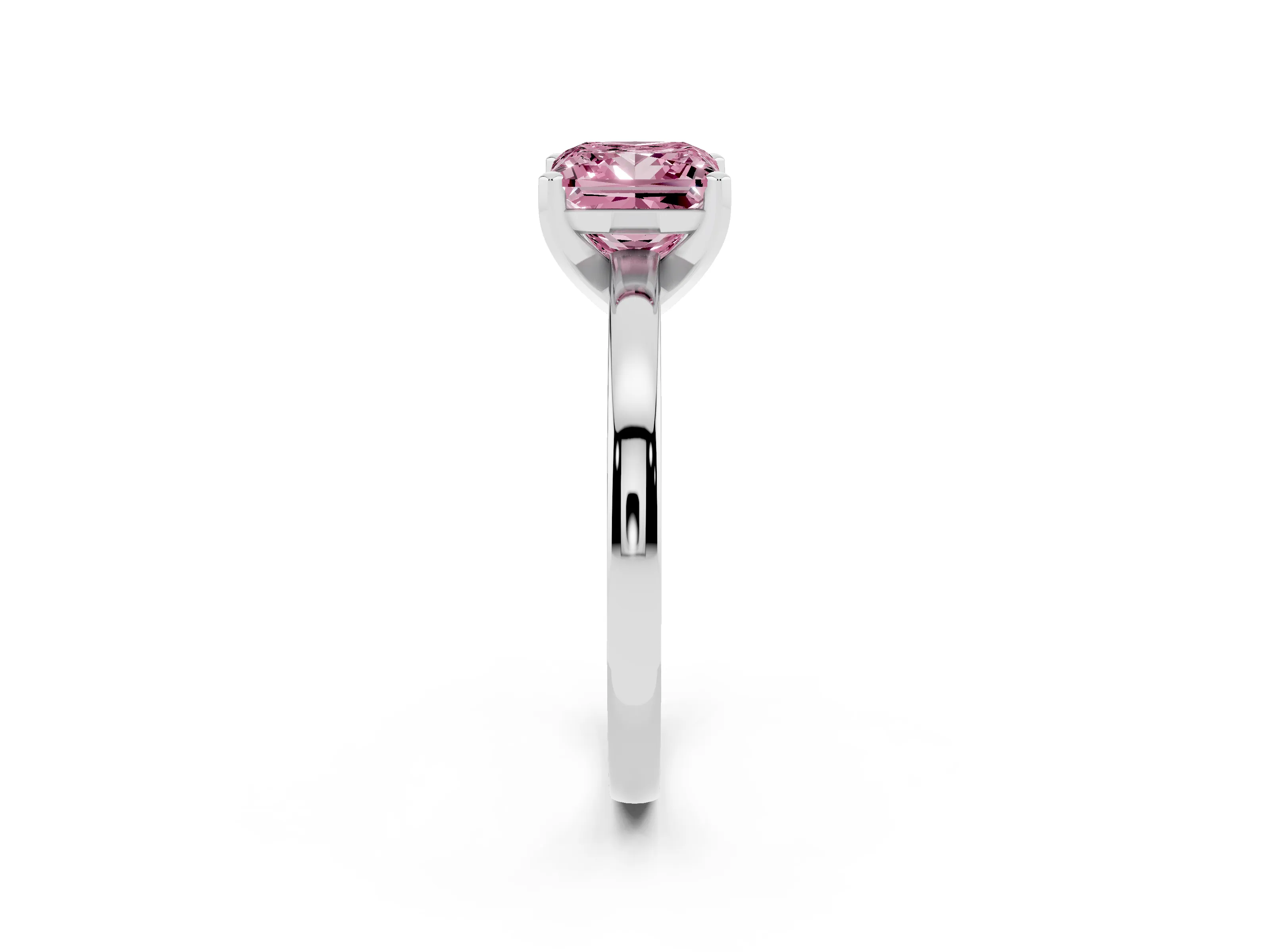 Fancy Pink Princess Cut Diamond Solitaire Engagement Ring Set in White gold with Prong Setting on a Classic Band