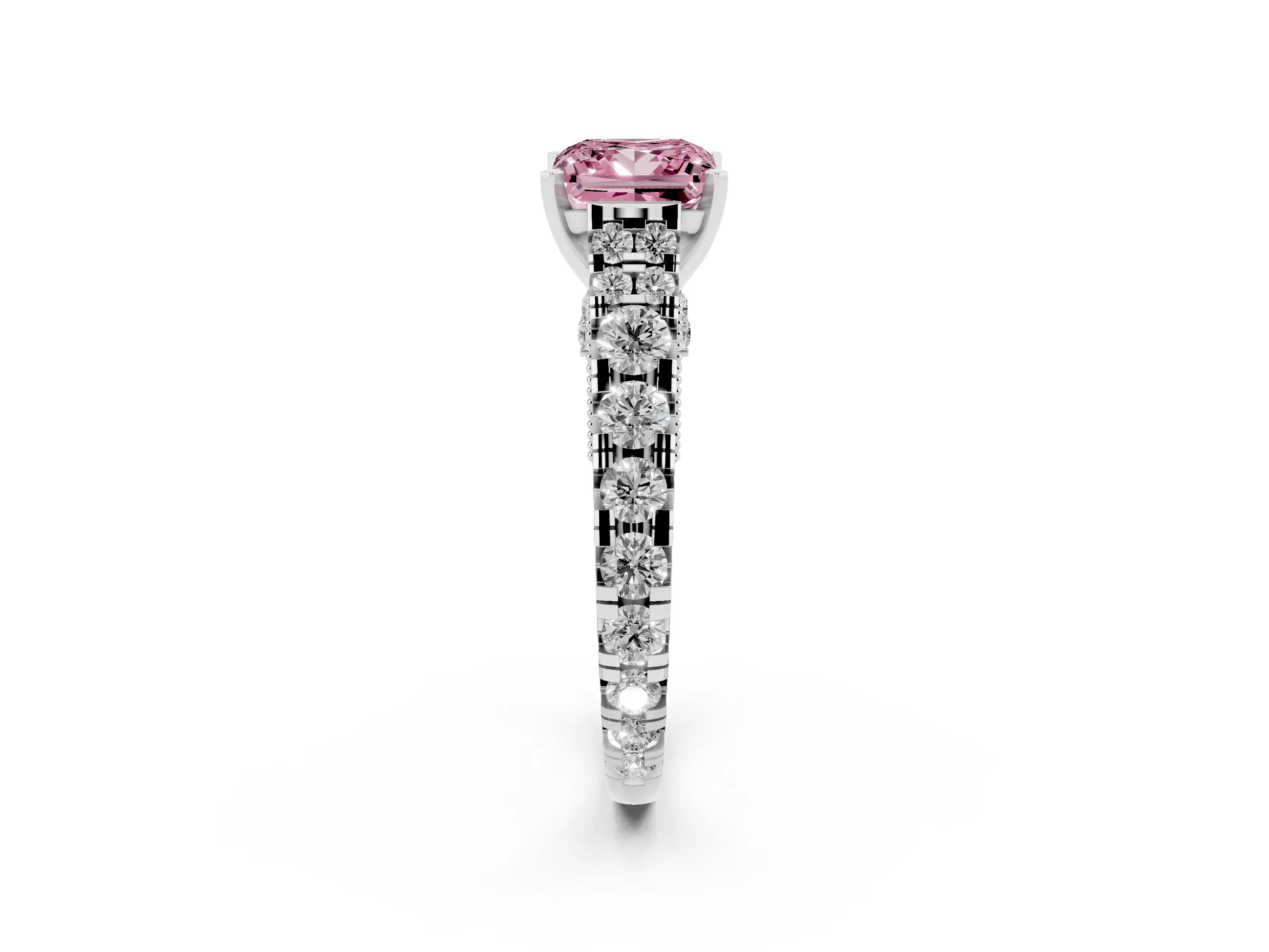 Fancy Pink Princess Cut Diamond Classic Solitaire Ring Set in Silver with Pavé Band and Prong Setting