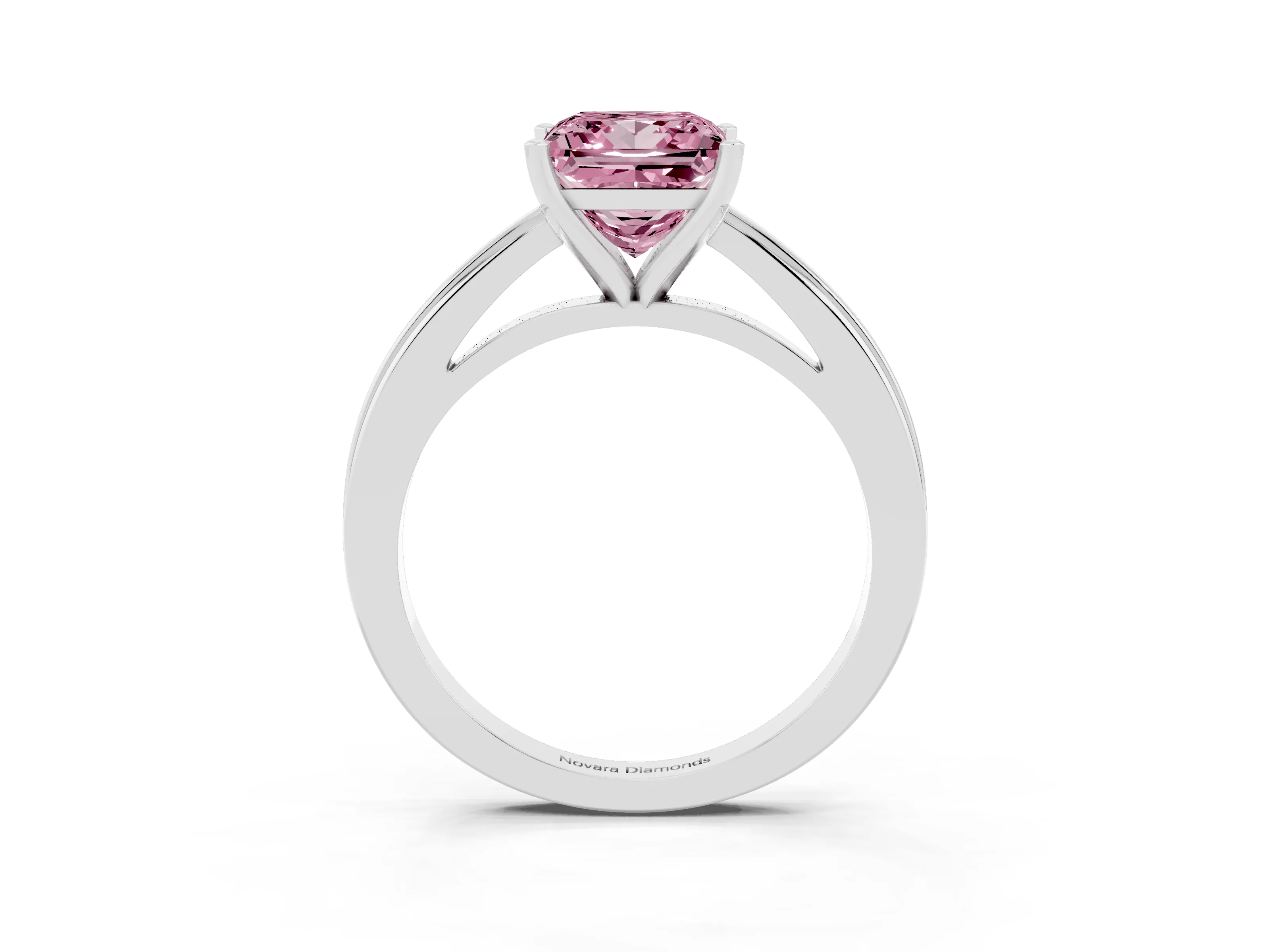 Fancy Pink Princess Cut Diamond Solitaire Ring Set in Platinum with Prong Setting and Classic Band