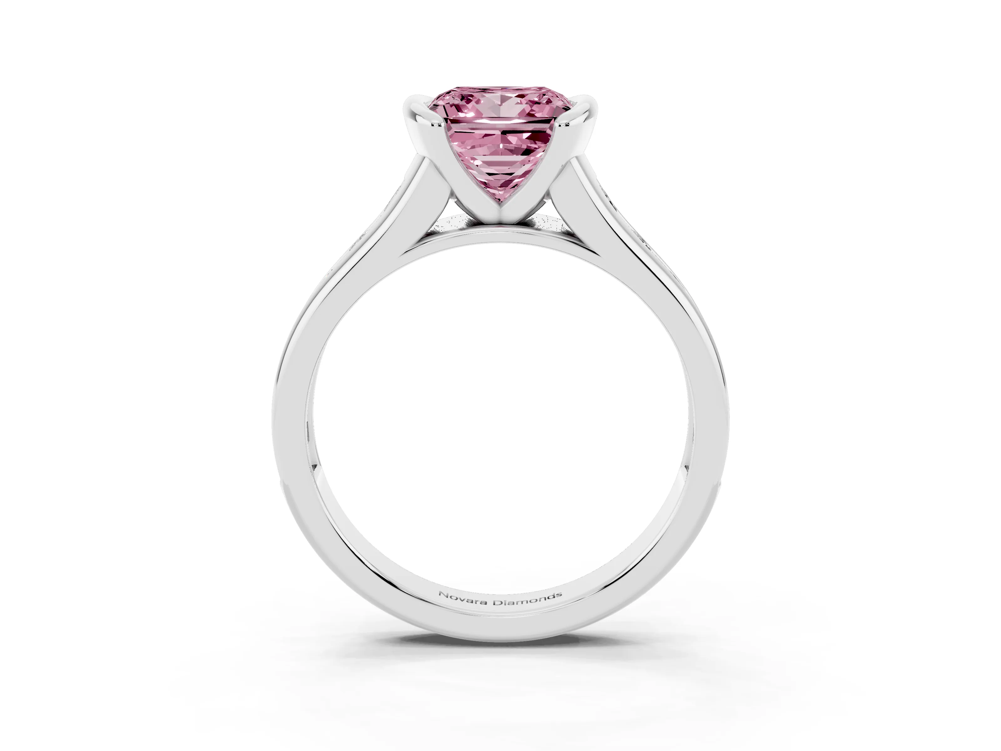 Fancy Pink Princess Cut Diamond Bezel-Set Solitaire Ring Set in Silver with Channel-Set Band