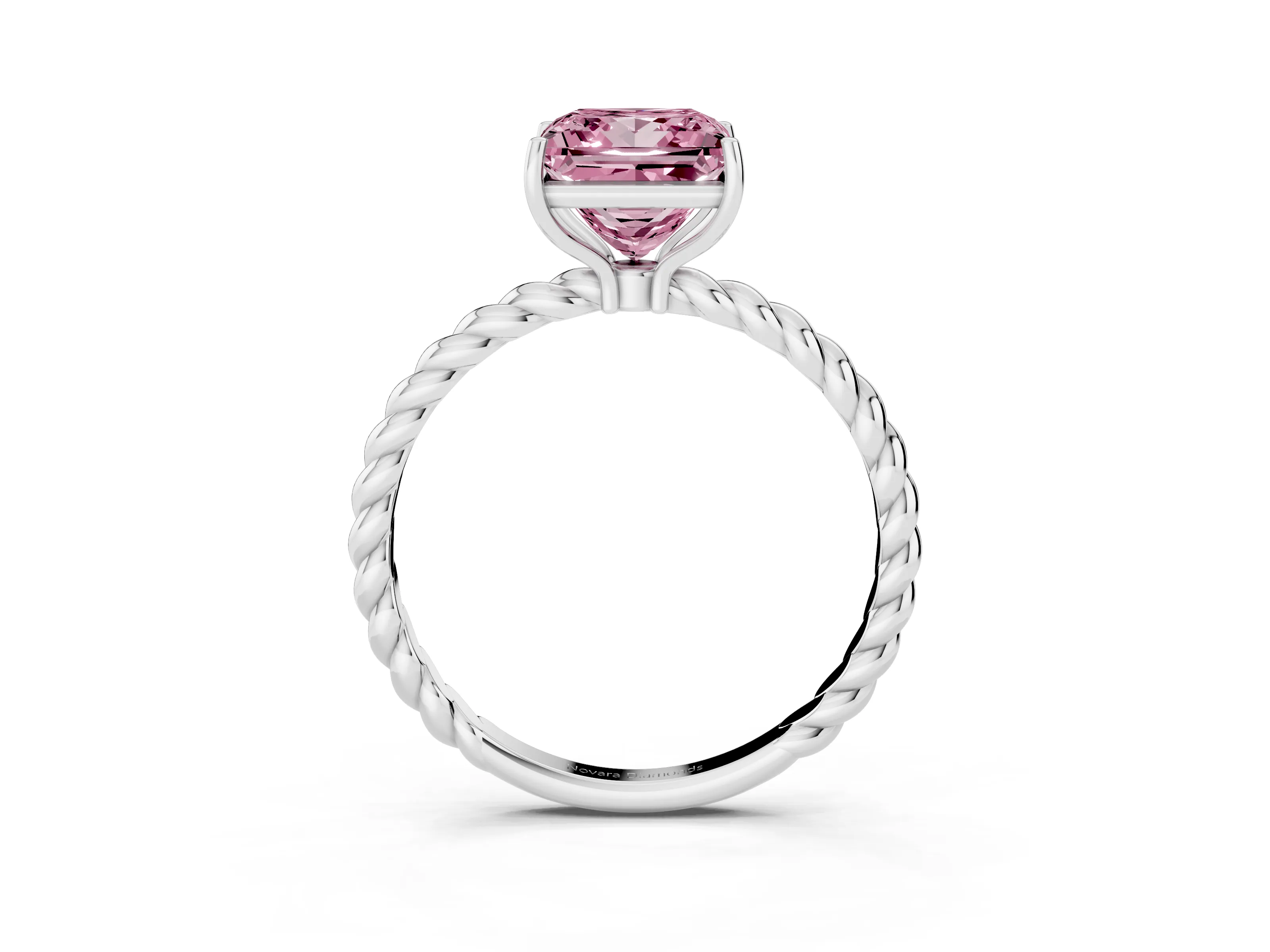 Fancy Pink Princess Cut Diamond Solitaire Ring Set in Platinum with Twist Band and Prong Setting