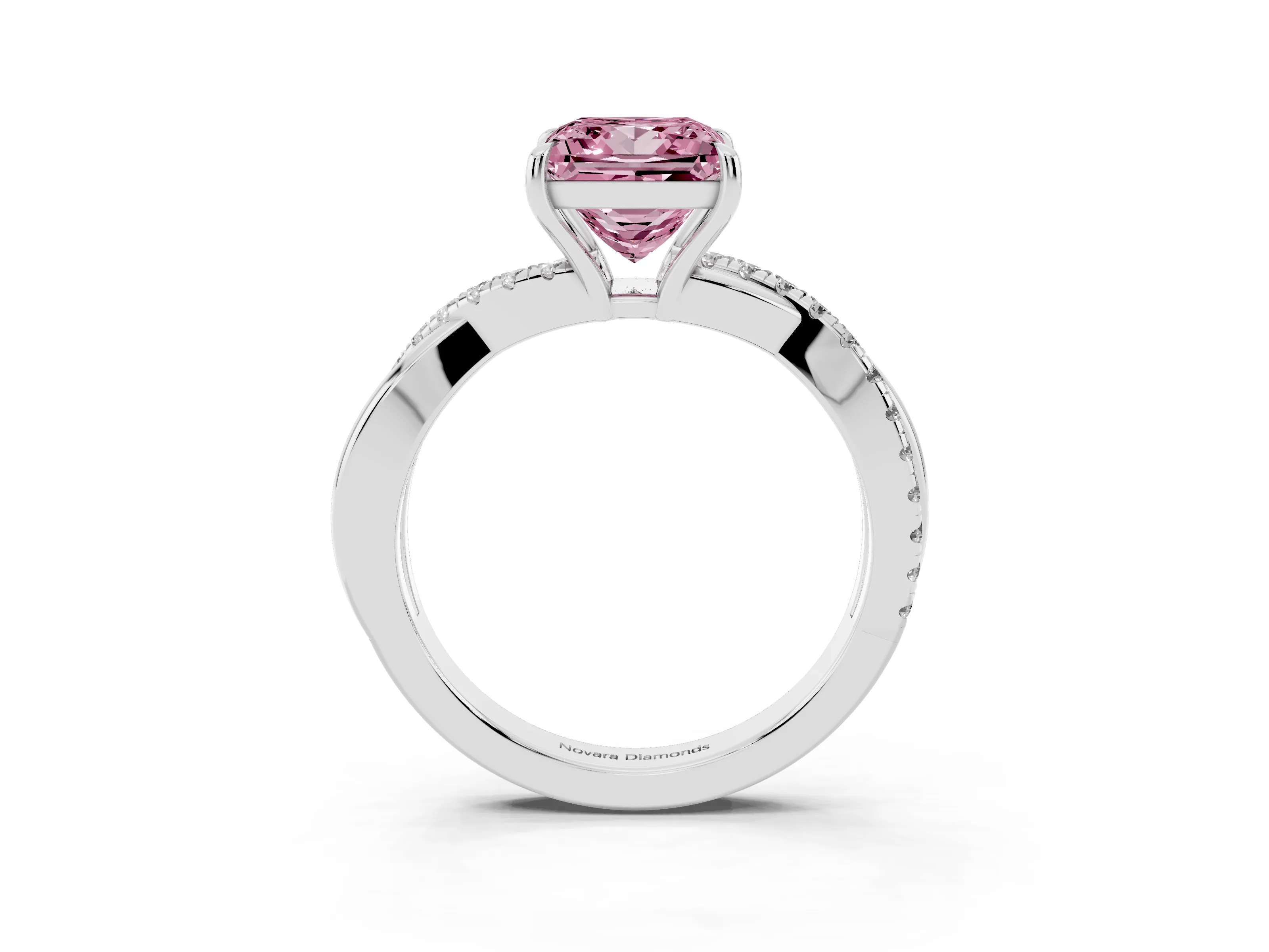Fancy Pink Princess Cut Diamond Twisted Pavé Band Ring Set in Silver with Prong Setting