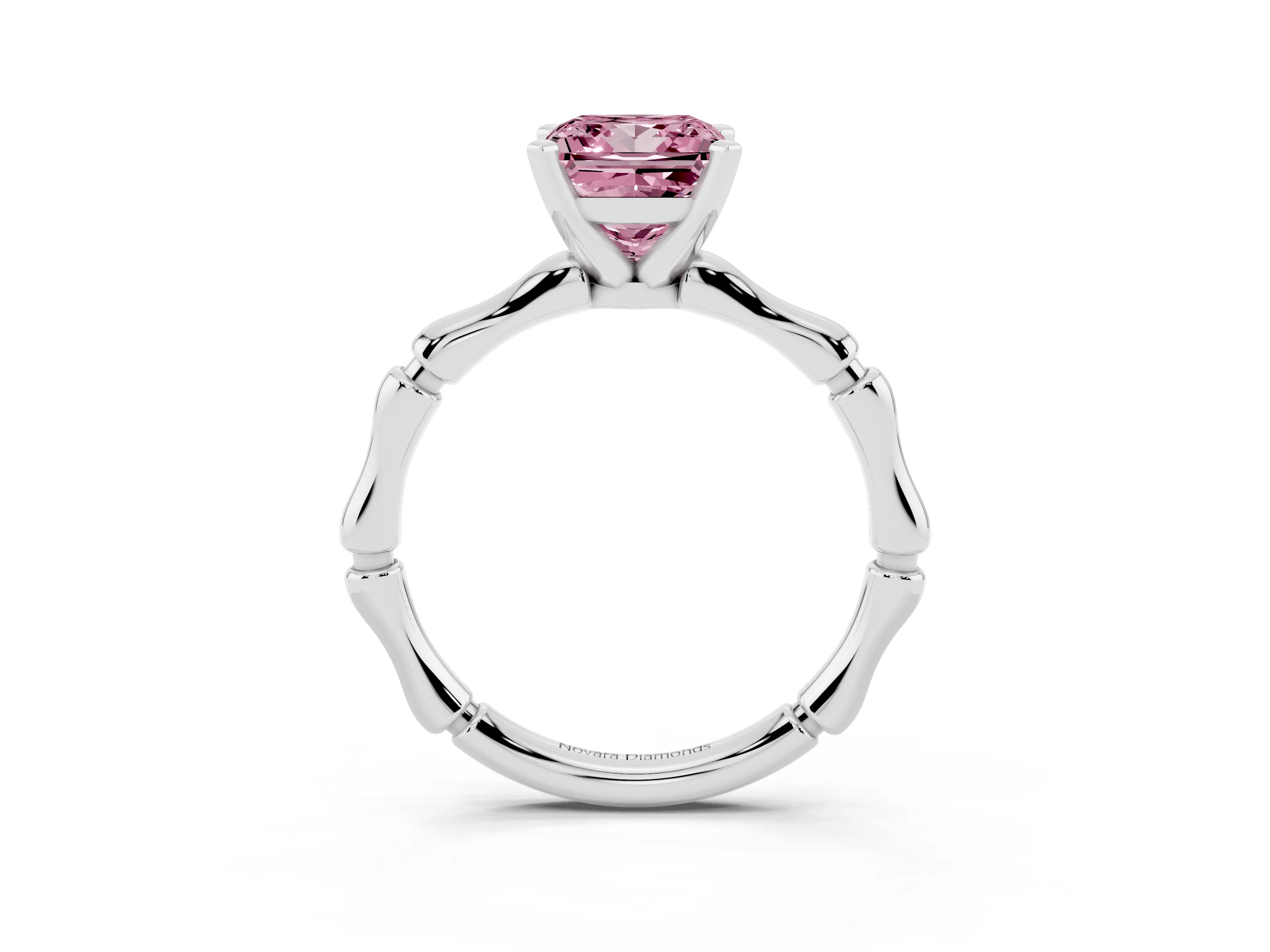Fancy Pink Princess Cut Diamond Solitaire Ring Set in Silver with Bamboo Band and Prong Setting