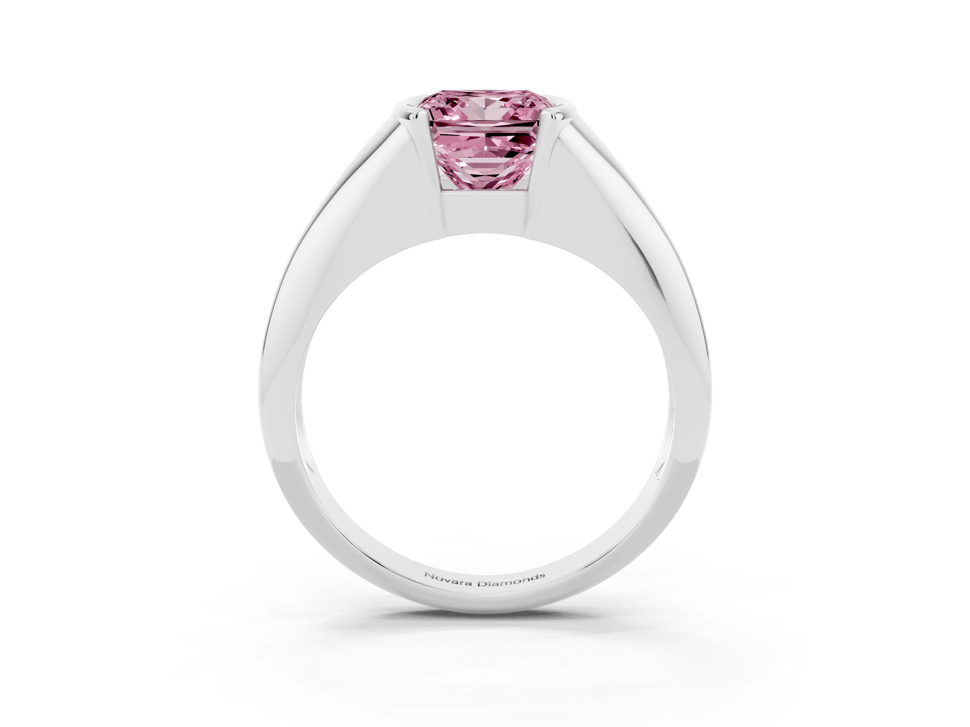 Fancy Pink Princess Cut Diamond Solitaire Tension Set Ring Set in Platinum