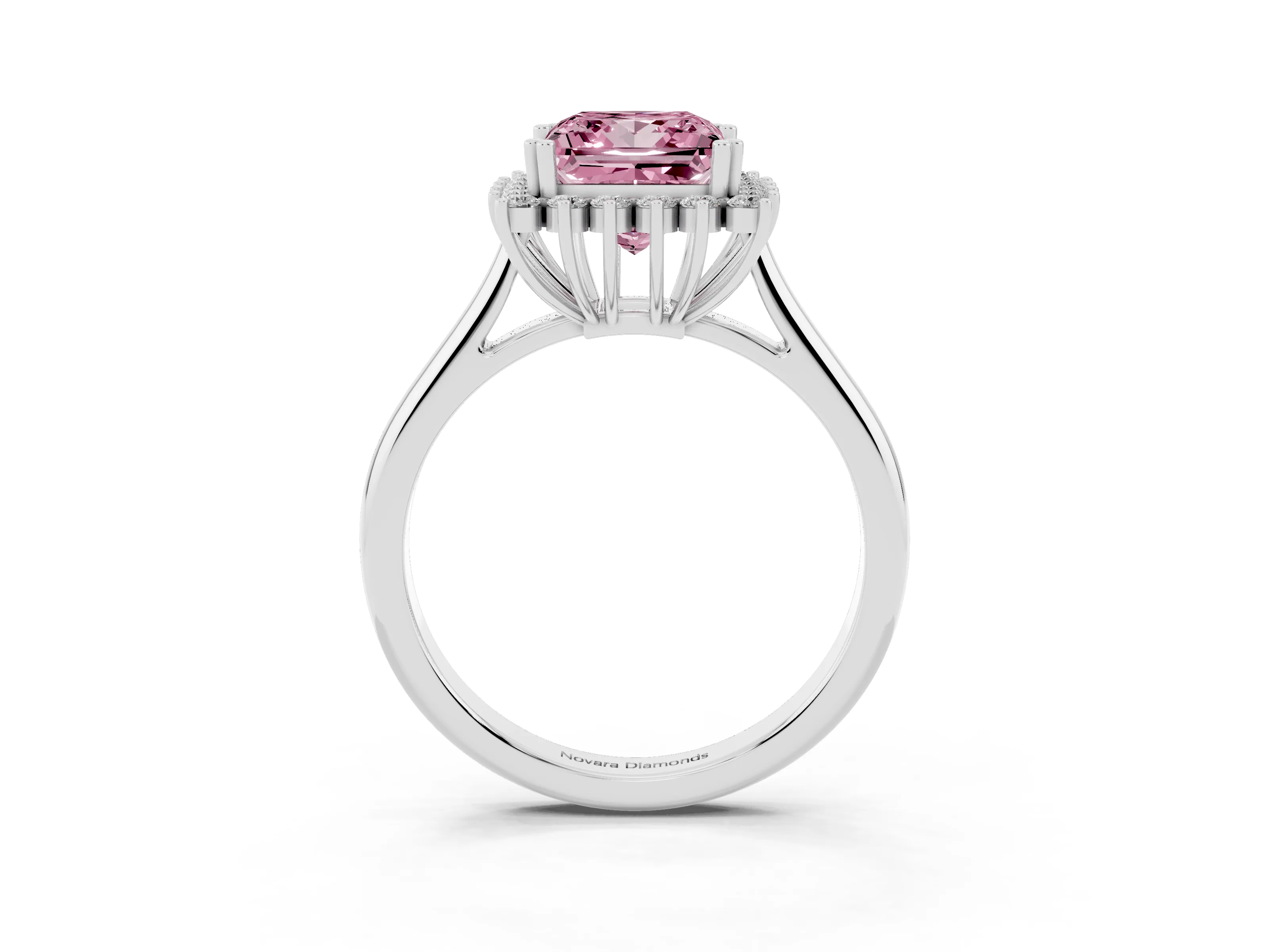 Fancy Pink Princess Cut Diamond Halo Ring Set in Platinum with Plain Solitaire Band and Prong Setting