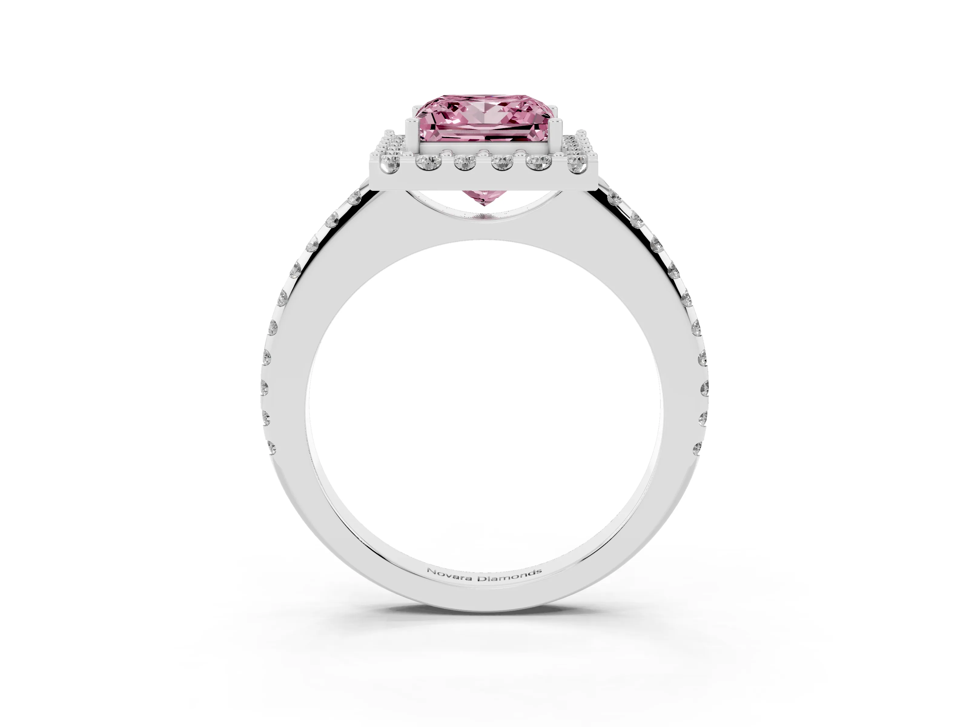 Fancy Pink Princess Cut Diamond Pavé Halo Ring Set in Platinum with Prong Setting
