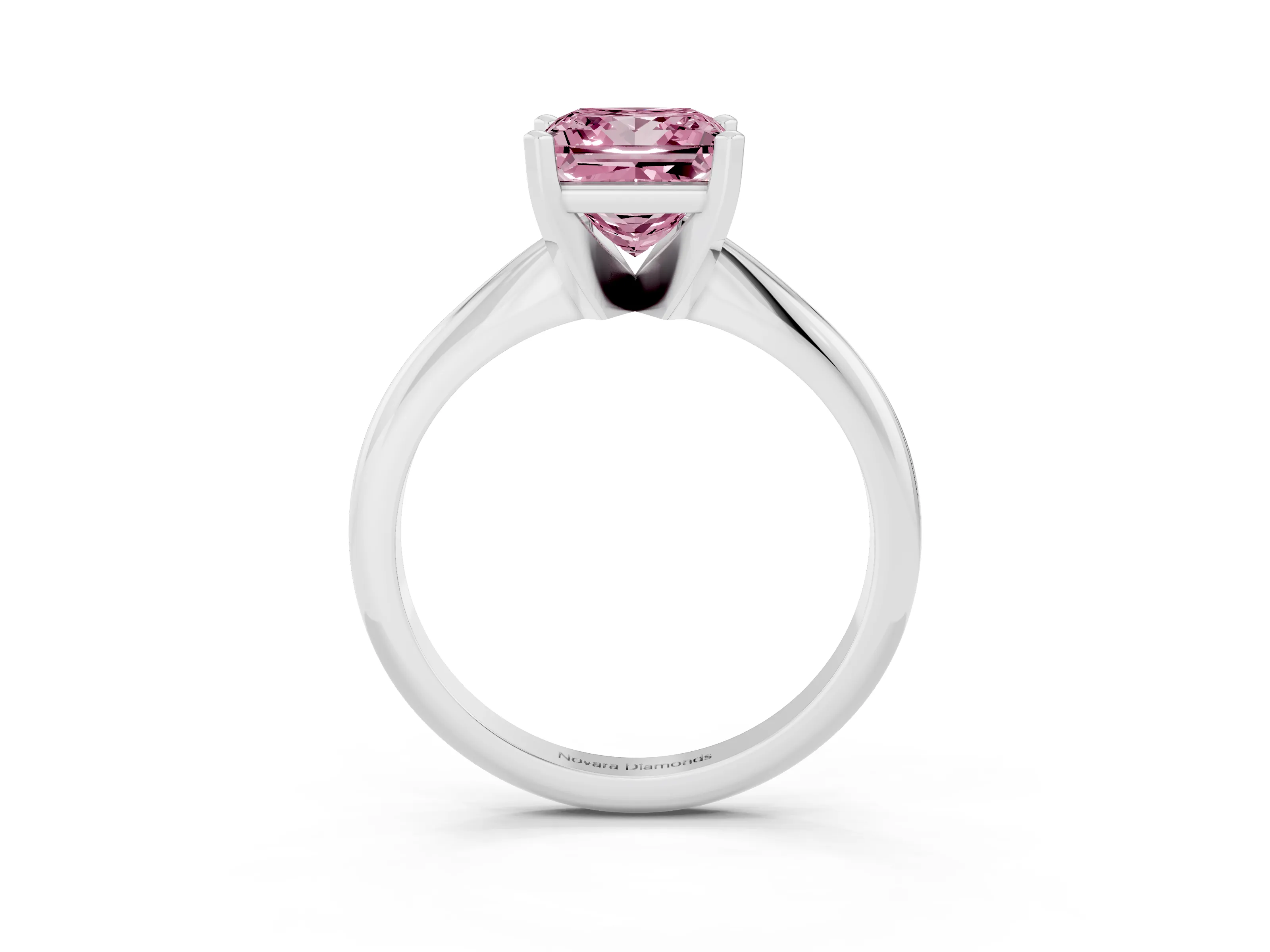 Fancy Pink Princess Cut Diamond Solitaire Ring Set in Silver with Prong Setting on a Plain Round Band