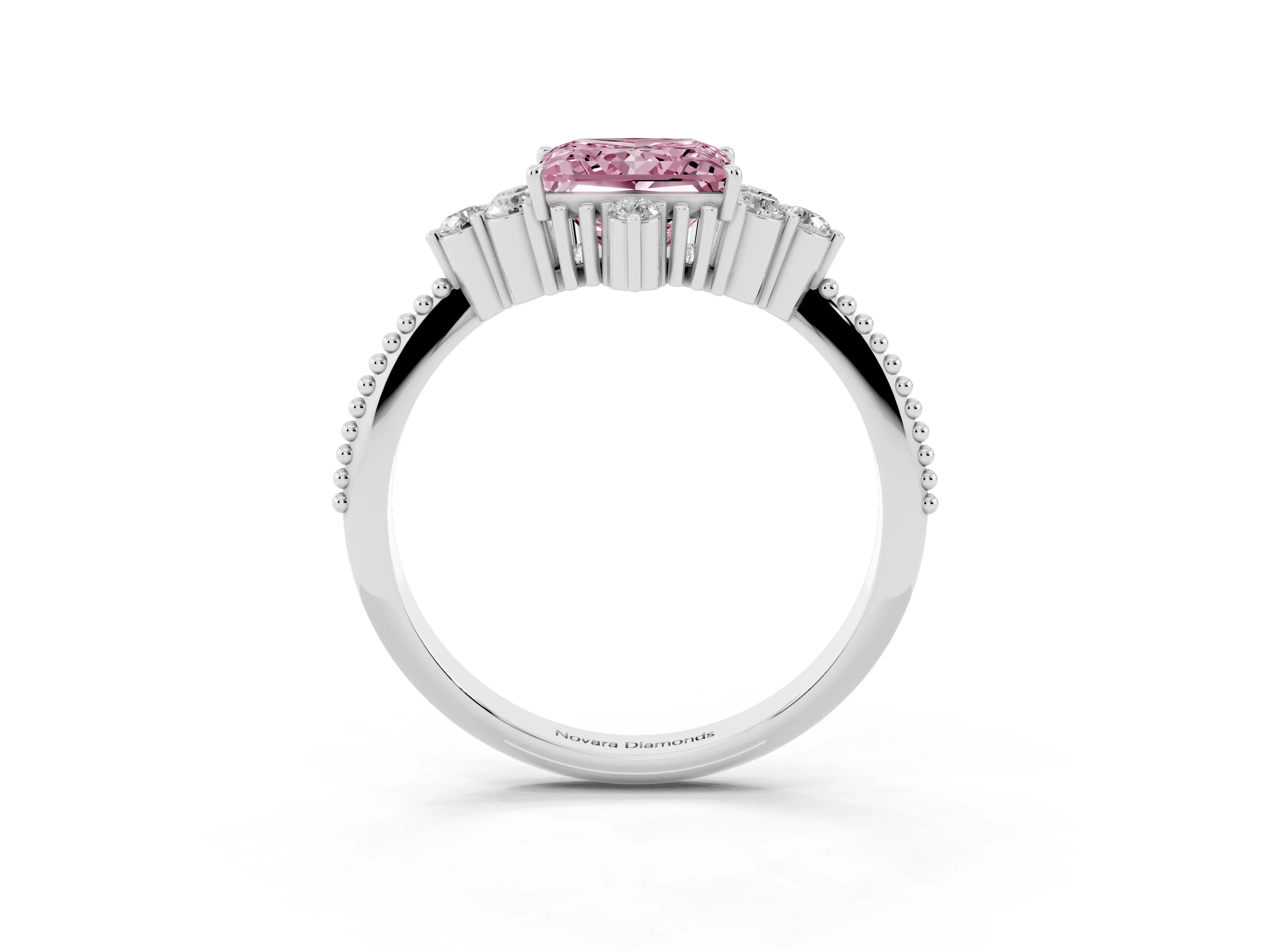 Fancy Pink Princess Cut Diamond Cluster Ring Set in Silver with Beaded Band