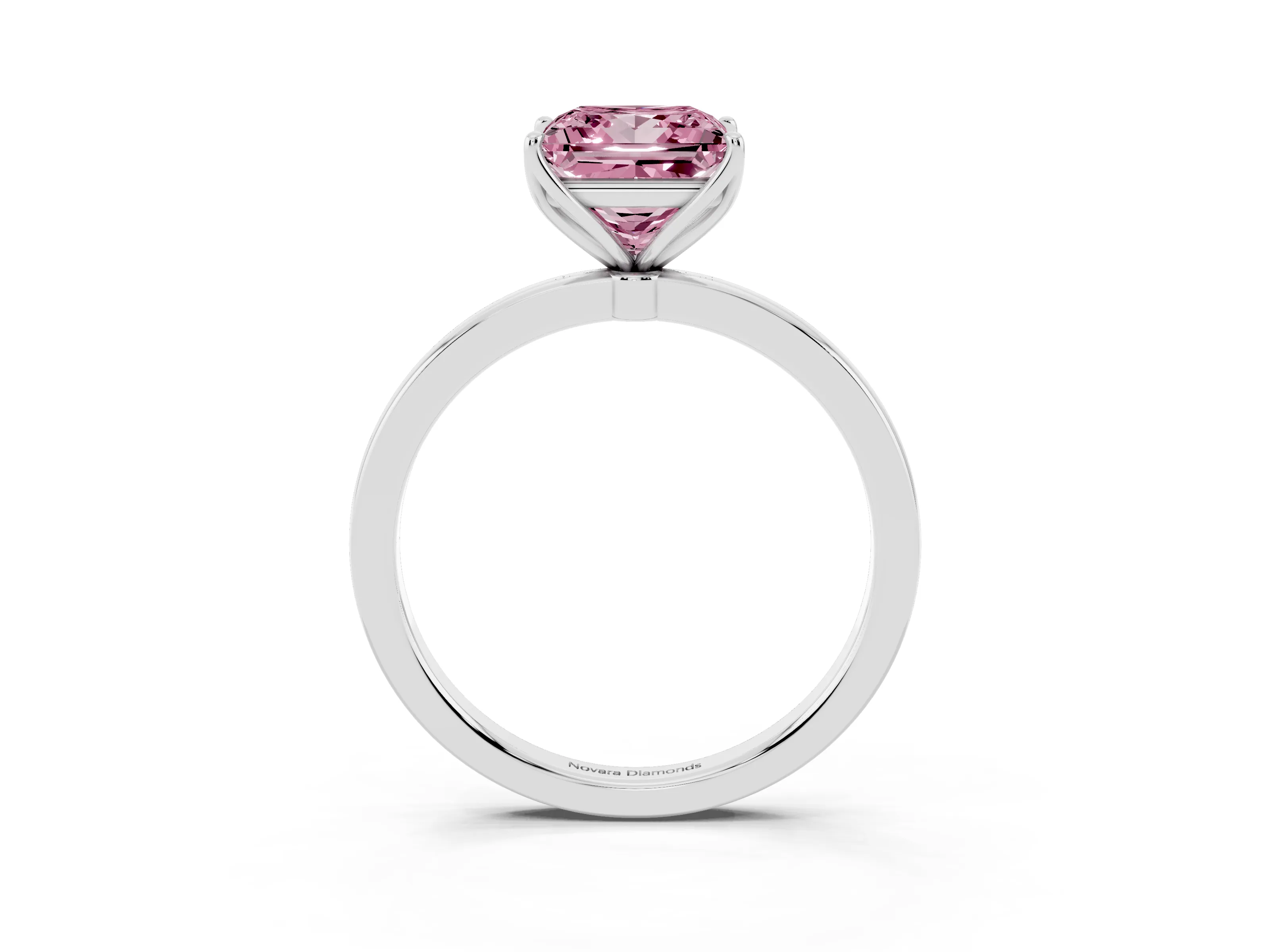 Fancy Pink Princess Cut Diamond Solitaire Ring Set in White gold with Prong Setting and Thin Polished Band