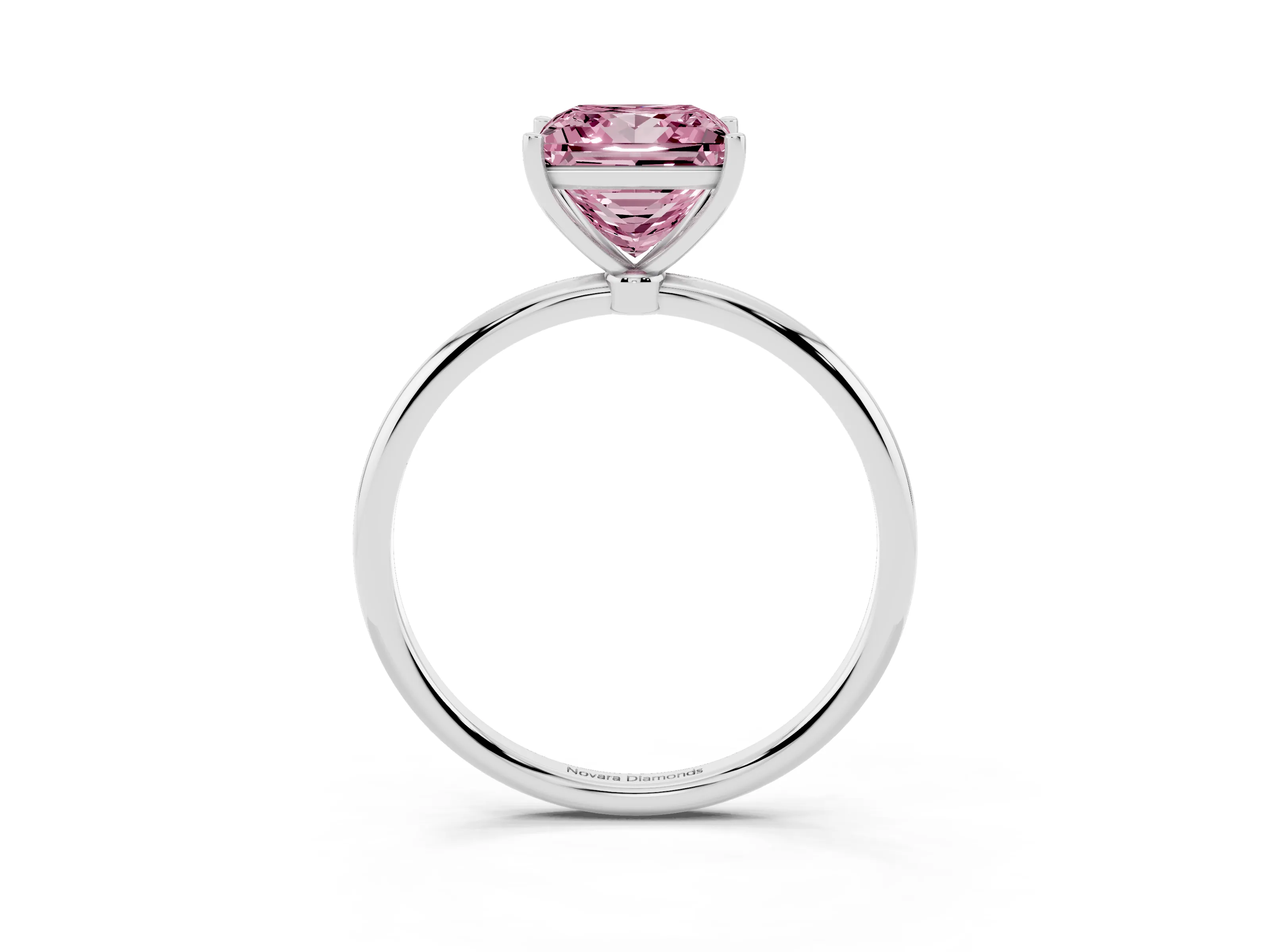 Fancy Pink Princess Cut Diamond Solitaire Engagement Ring Set in Silver with Thin Band and Prong Setting