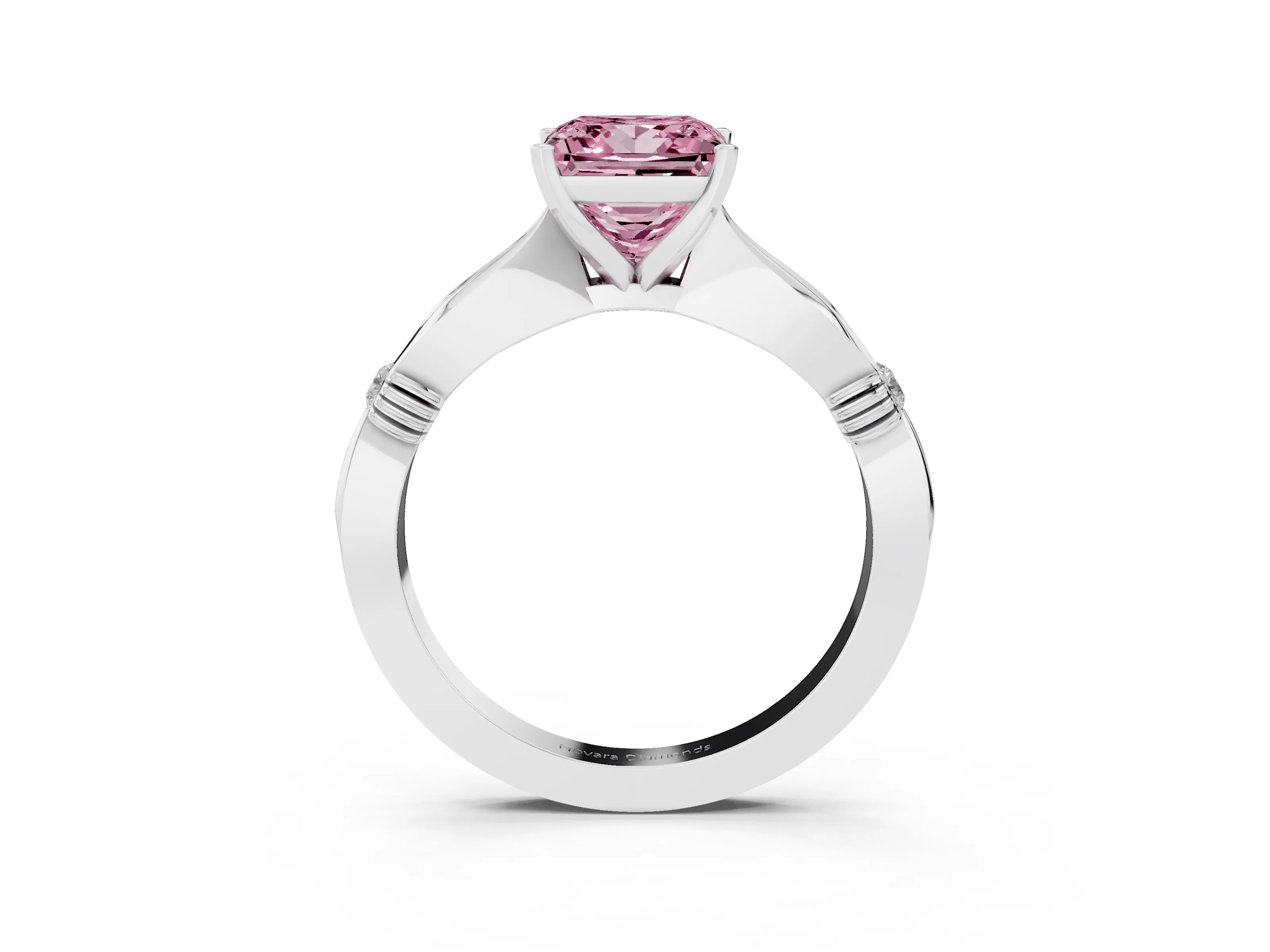 Fancy Pink Princess Cut Diamond Solitaire Twisted Band Ring Set in Silver with Accent Stones and Prong Setting
