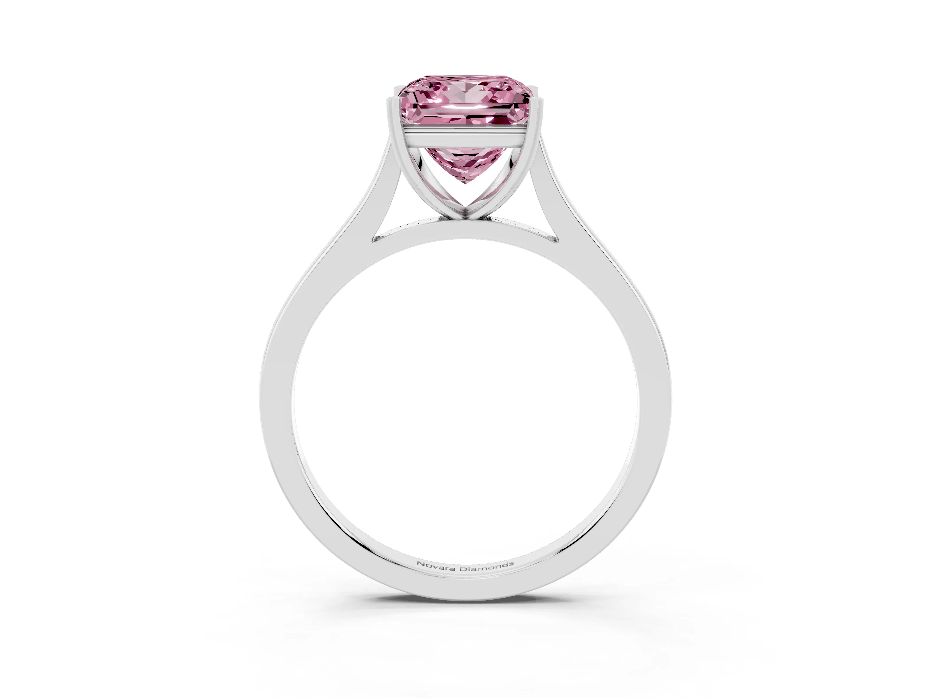 Fancy Pink Princess Cut Diamond Solitaire Heart Prong Engagement Ring Set in White gold with Tapered Band