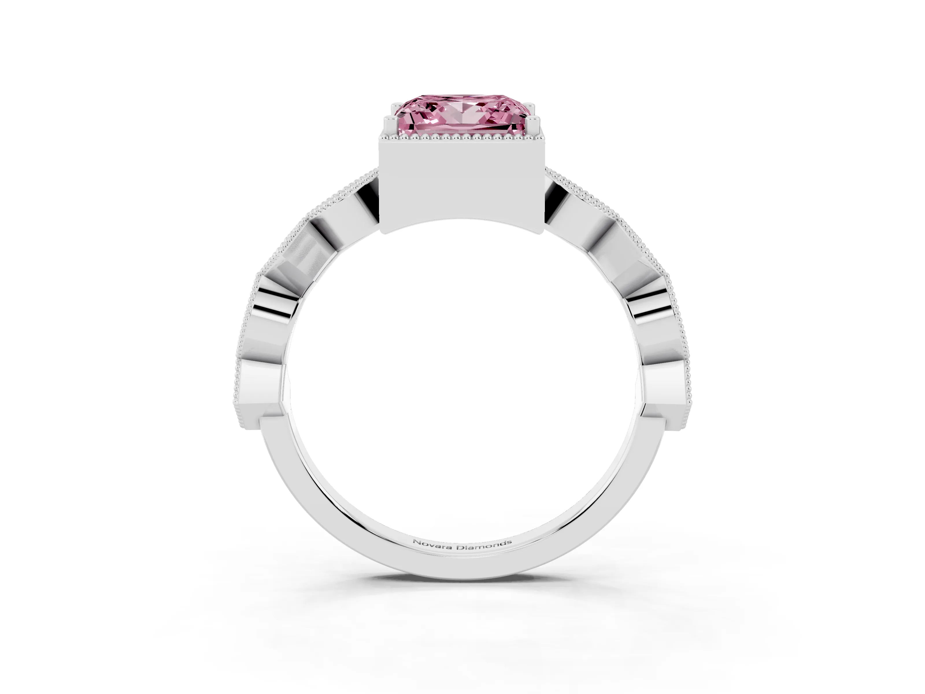Fancy Pink Princess Cut Diamond Milgrain Marquise Twist Band Ring Set in White gold with Prong Setting