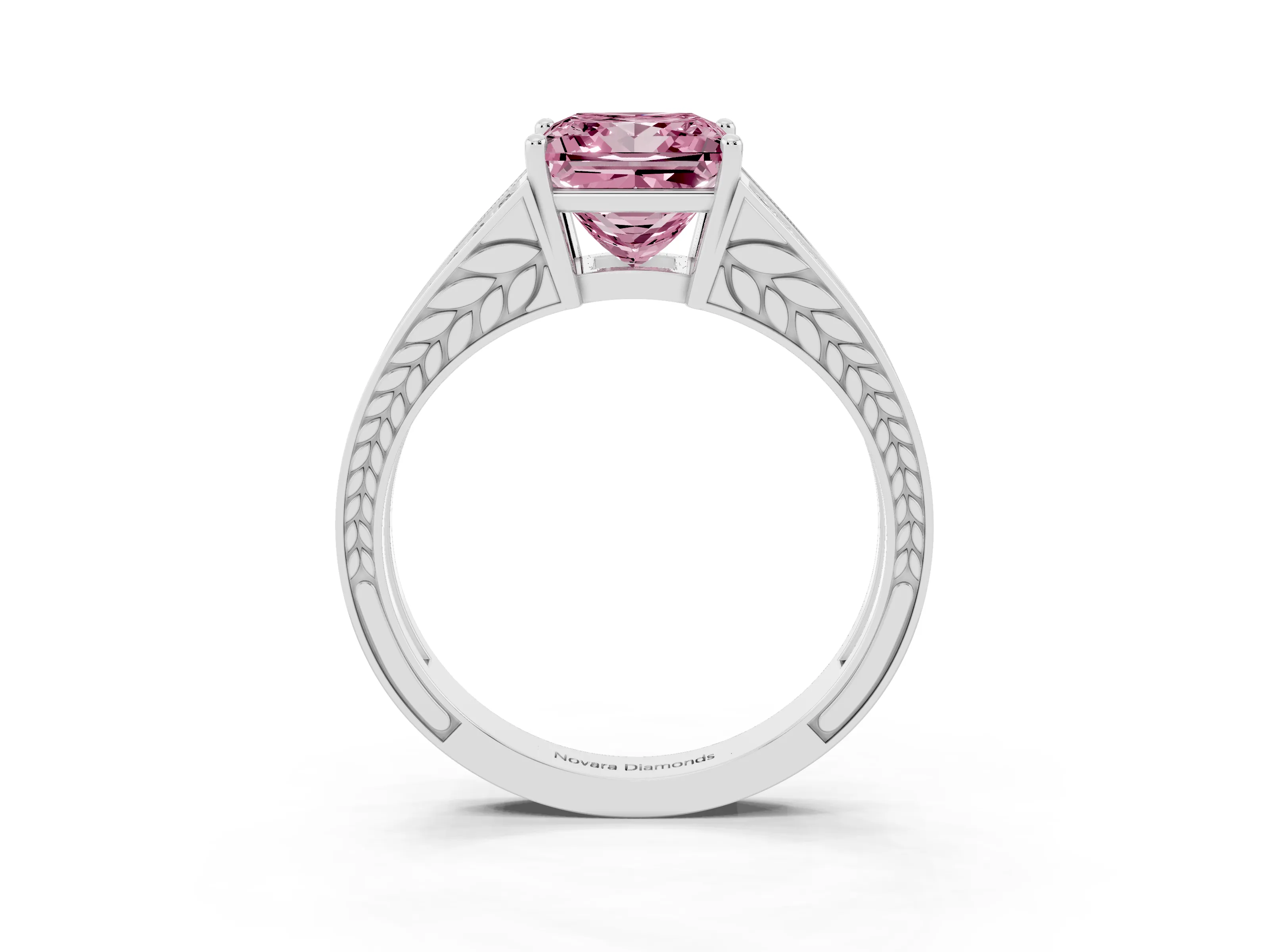 Fancy Pink Princess Cut Diamond Split Shank Ring Set in Silver with Pavé Band and Prong Setting