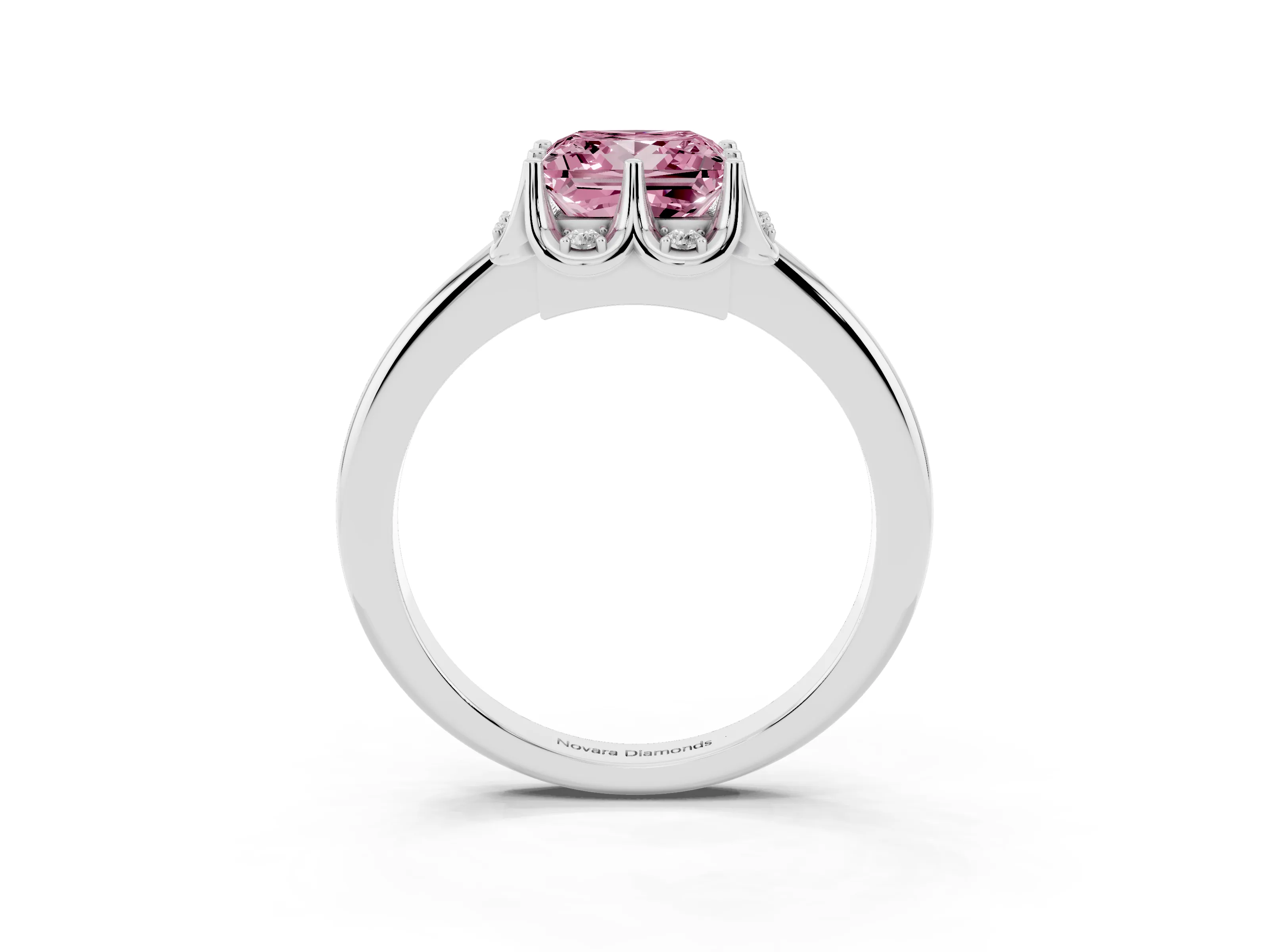 Fancy Pink Princess Cut Diamond Round Cluster Halo Ring Set in Silver with Solitaire Band and Prong Setting