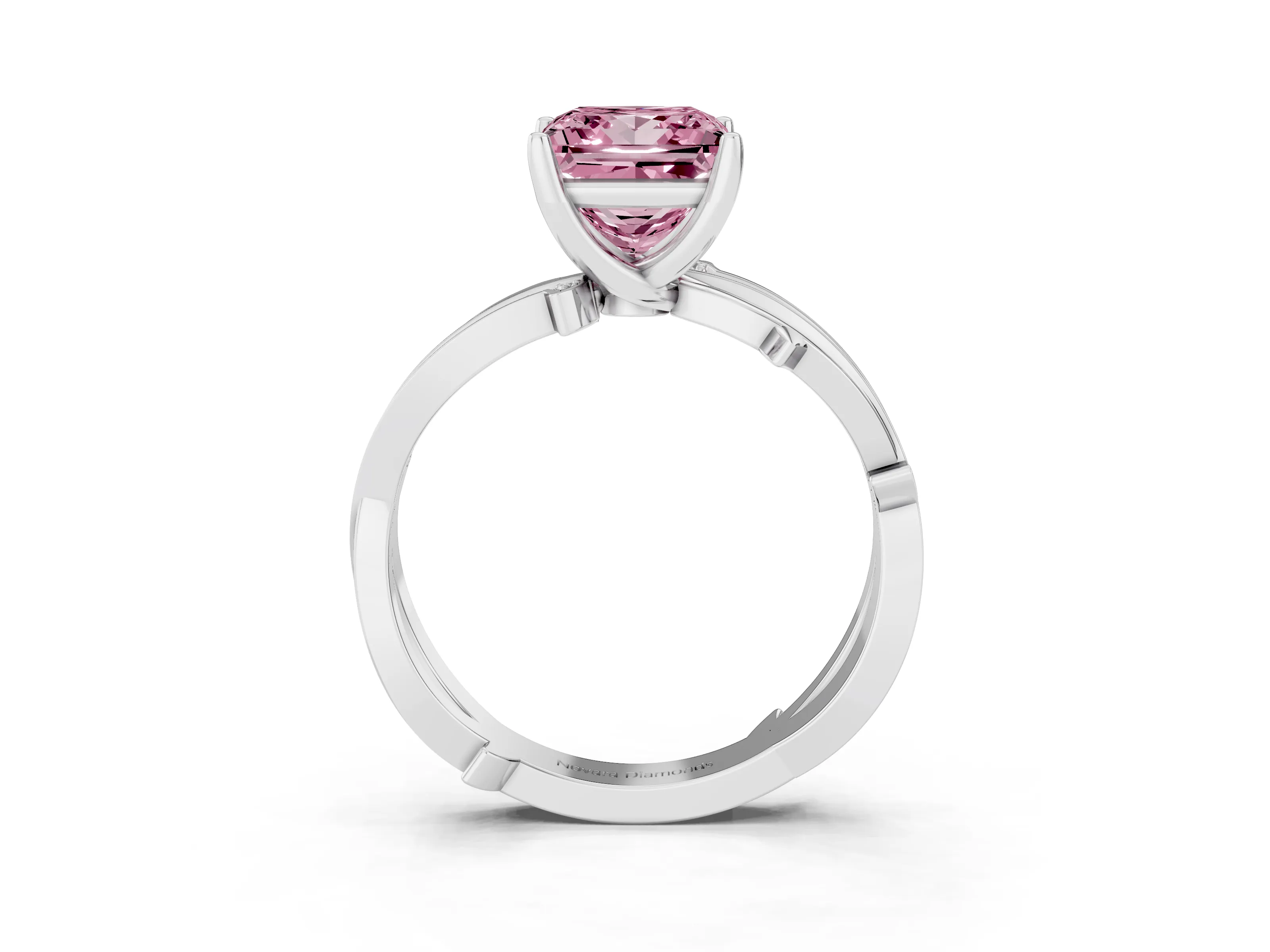 Fancy Pink Princess Cut Diamond Pavé Twist Band Solitaire Ring Set in Silver with Prong Setting