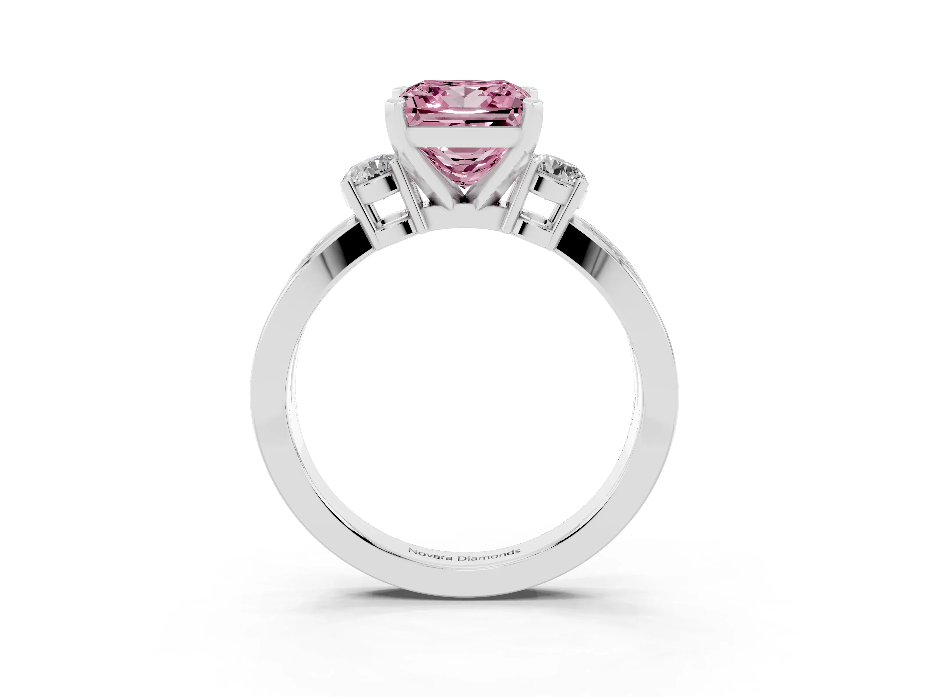 Fancy Pink Three-Stone Princess Cut Diamond Twist Band Ring Set in Platinum with Pavé Accents and Prong Setting