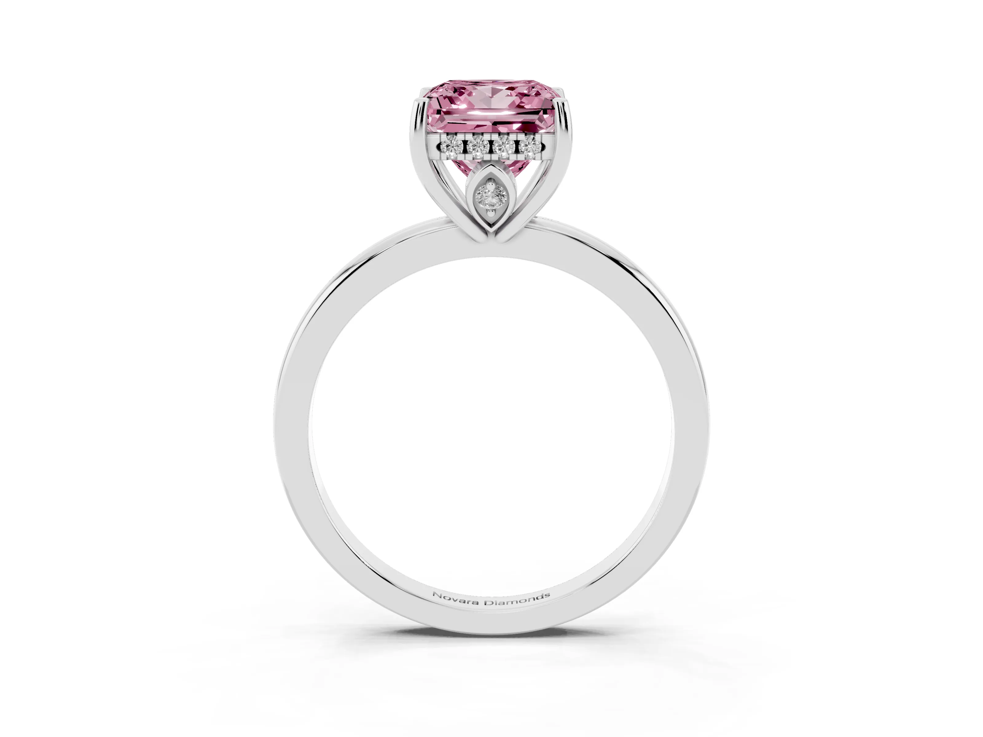 Fancy Pink Princess Cut Diamond Solitaire Ring Set in Silver with Plain Band and Prong Setting
