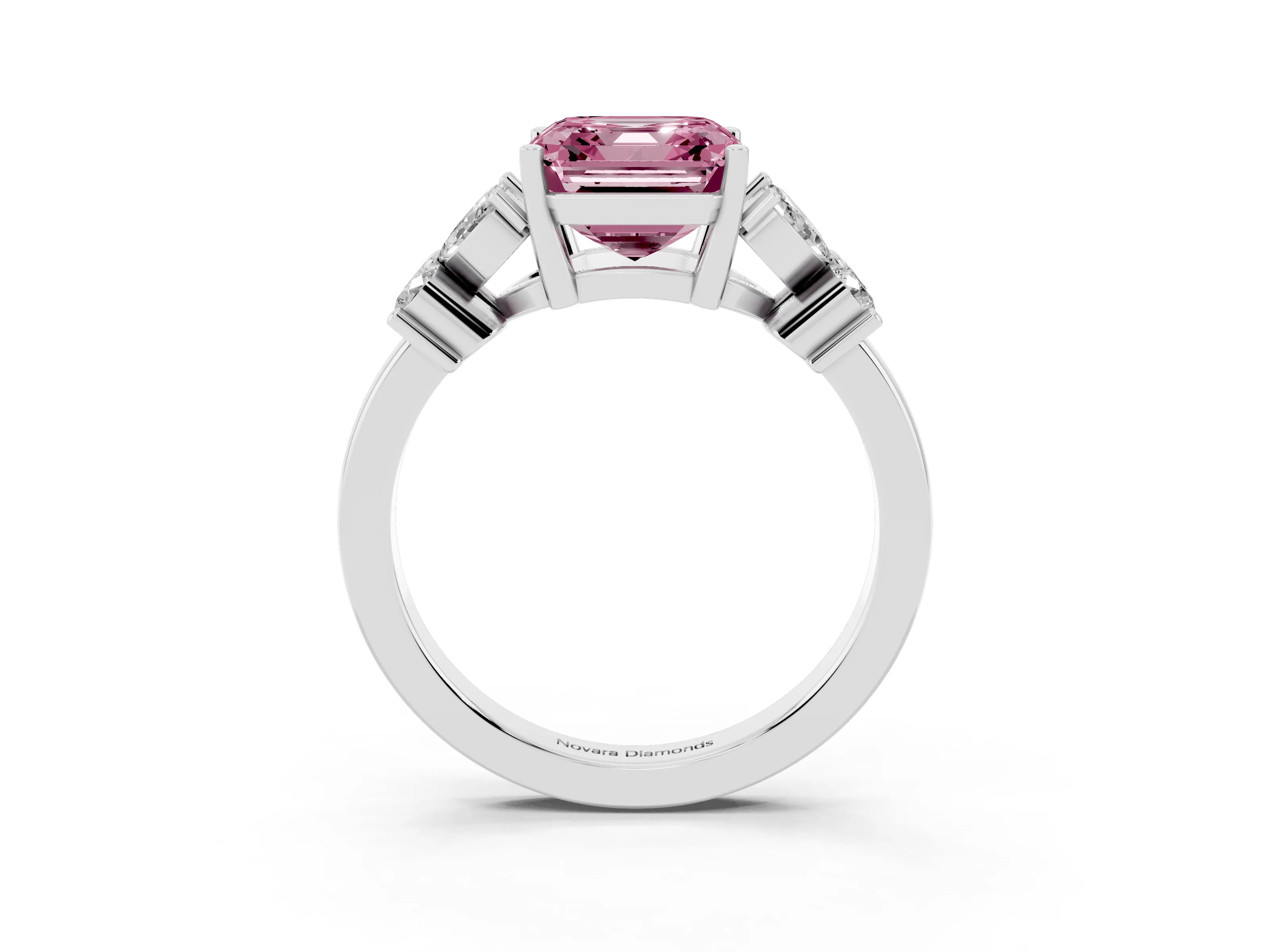 Fancy Pink Princess Cut Diamond Floral Cluster Ring Set in Silver with Marquise Petals and Prong Setting