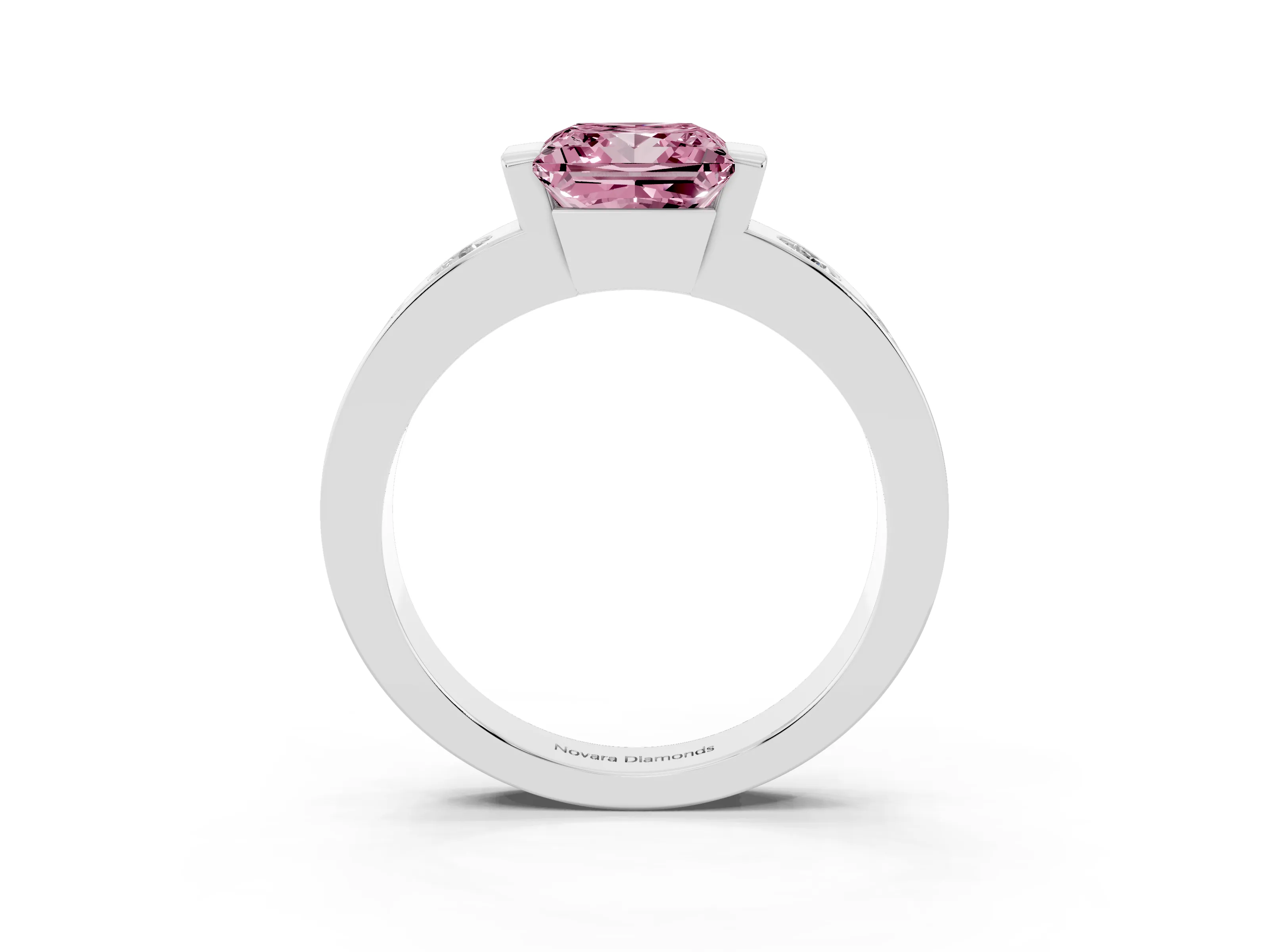 Fancy Pink Princess Cut Diamond Channel-Set Band Ring Set in Platinum with Bezel Prong Setting