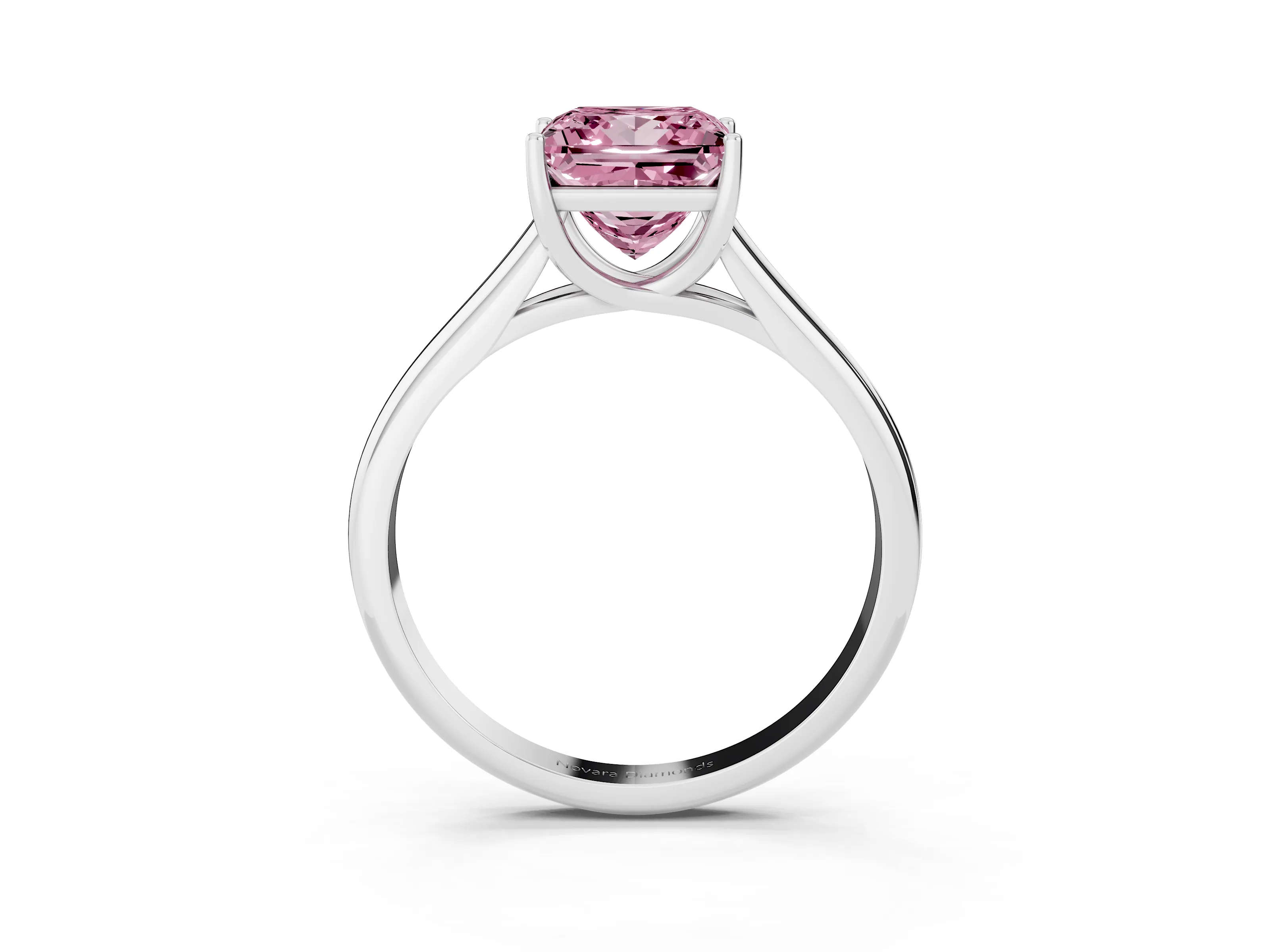 Fancy Pink Princess Cut Diamond Solitaire Engagement Ring Set in White gold with Subtly Tapered Band and Prong Setting